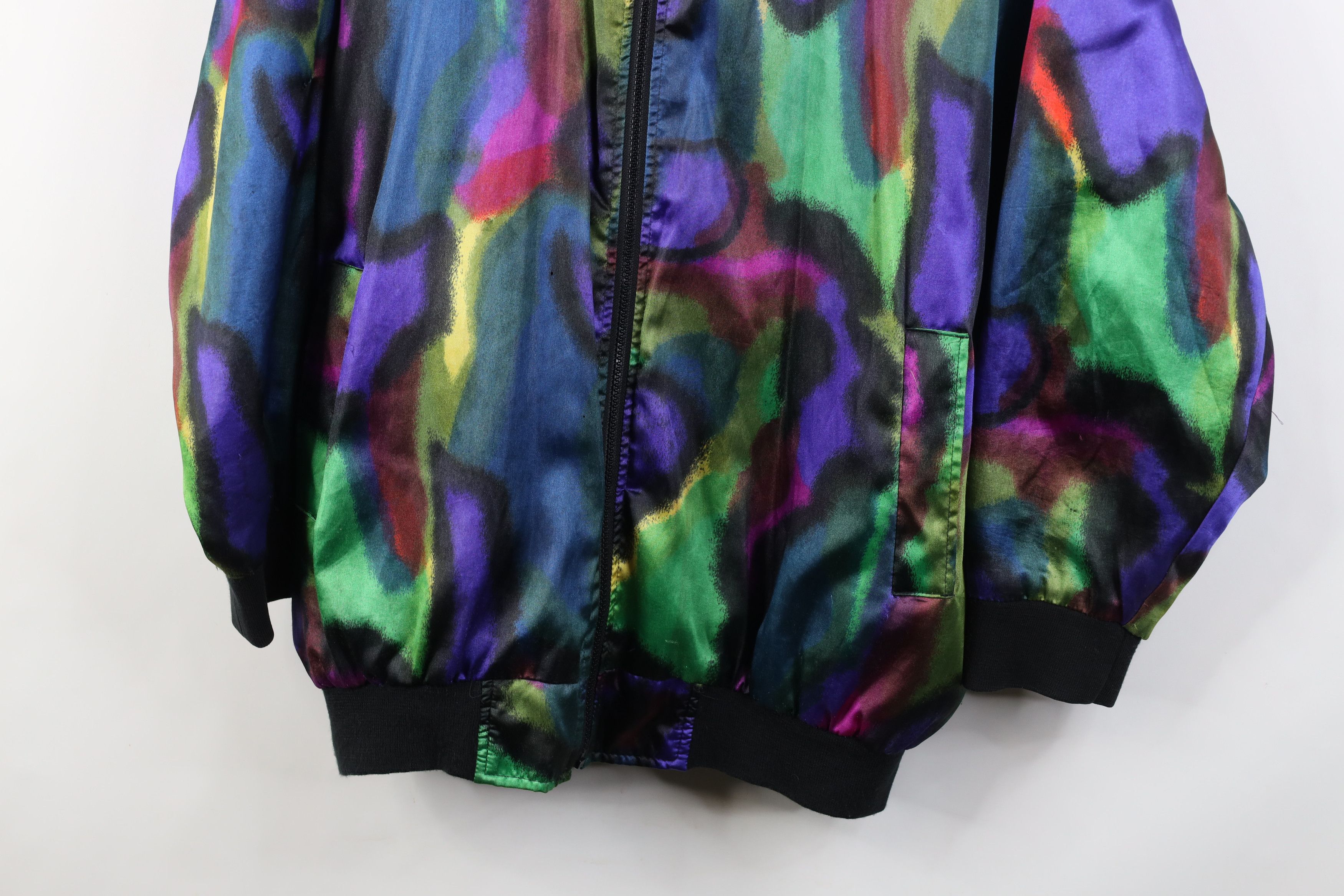 Vintage Vintage 90s Streetwear Silky Rainbow Full Zip Bomber Jacket Size XXL / US 16-18 / IT 52-54 - 3 Thumbnail