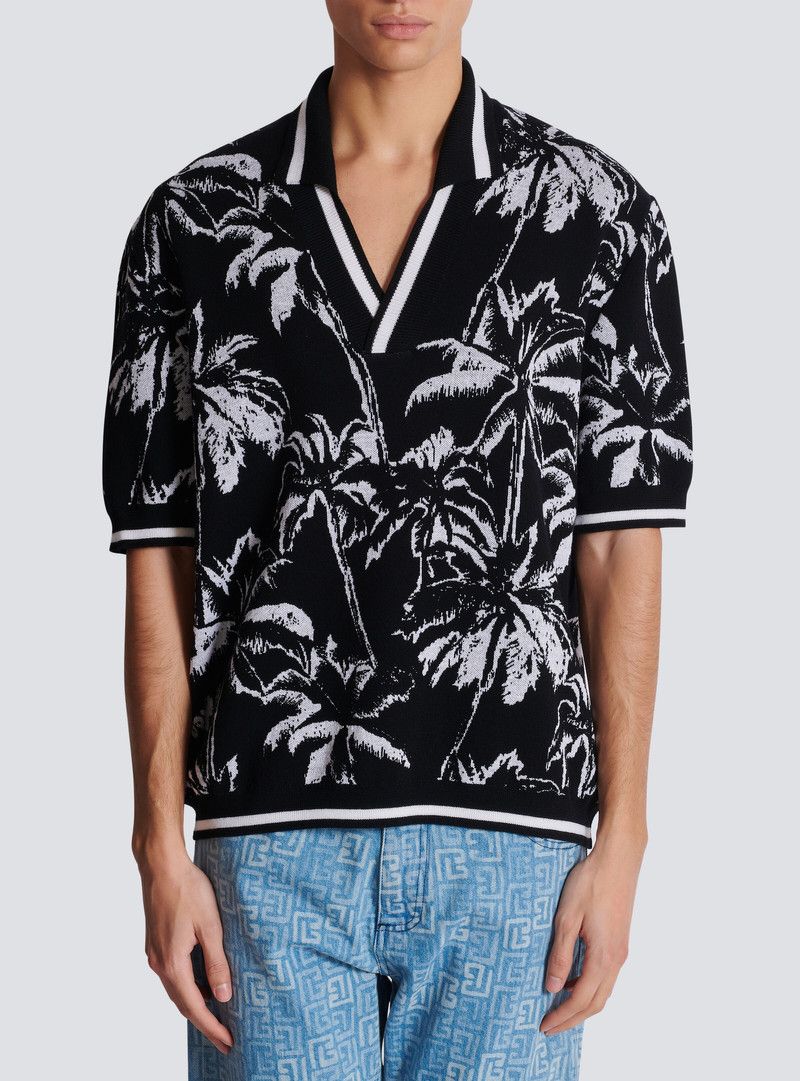 Balmain o1mt1gz0126 Palm Knit Polo Shirt in Black/White Size US S / EU 44-46 / 1 - 2 Thumbnail