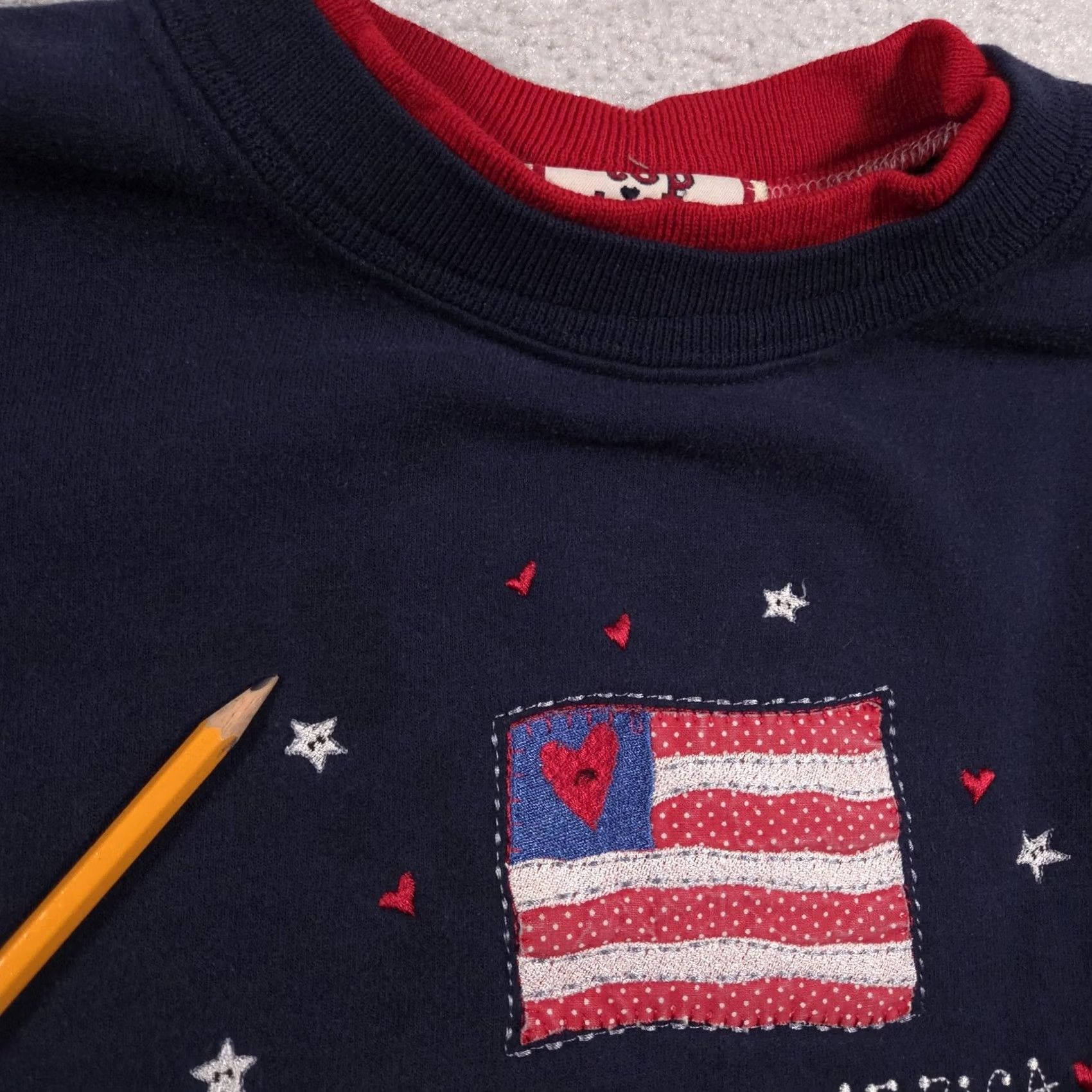 Vintage VINTAGE? Morning Sun Embroidered God Bless America USA Flag Navy XL Womens Sweatshirt Pullover Crewneck Embroidered Size XL / US 12-14 / IT 48-50 - 6 Thumbnail