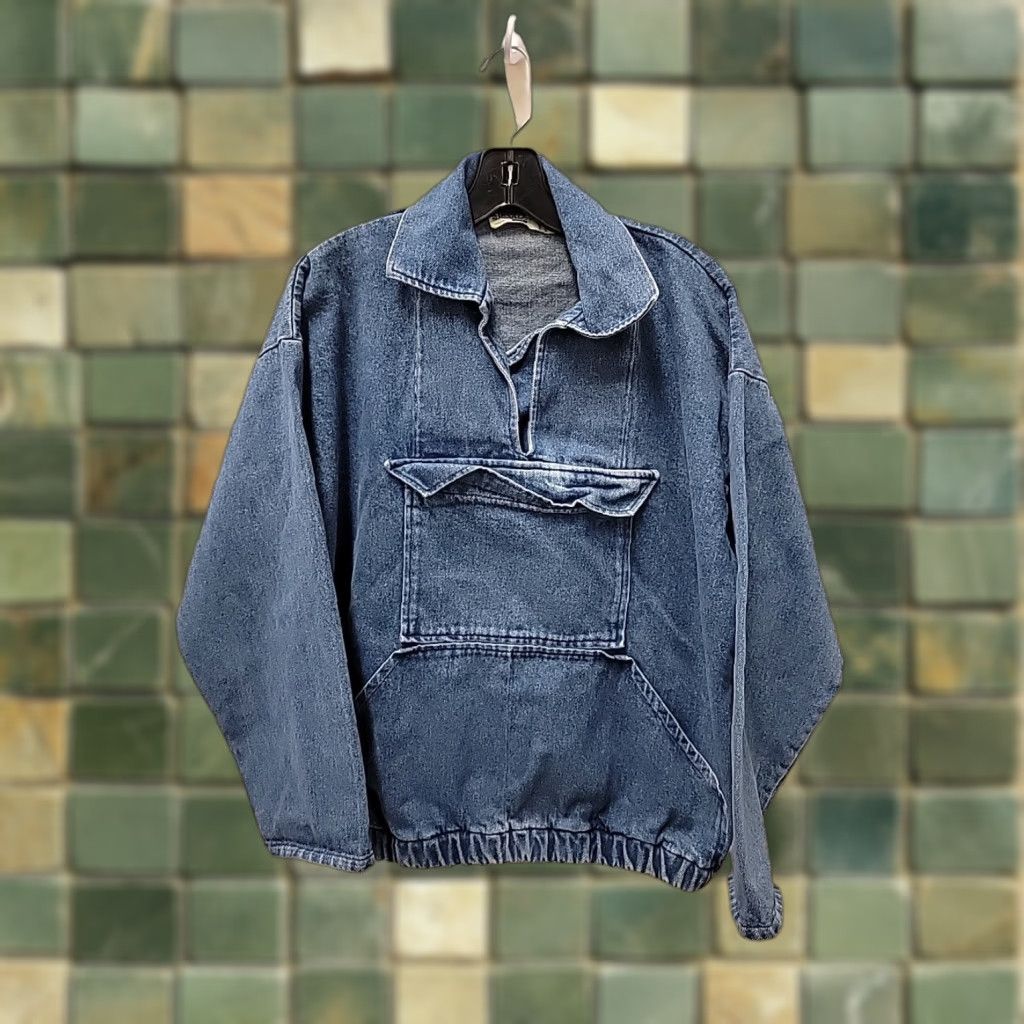 Denime VINTAGE Kinsale Denim Smock Shirt Mens M Blue Denim Pullover Smock (Used, Distressed) Size US M / EU 48-50 / 2 - 1 Thumbnail