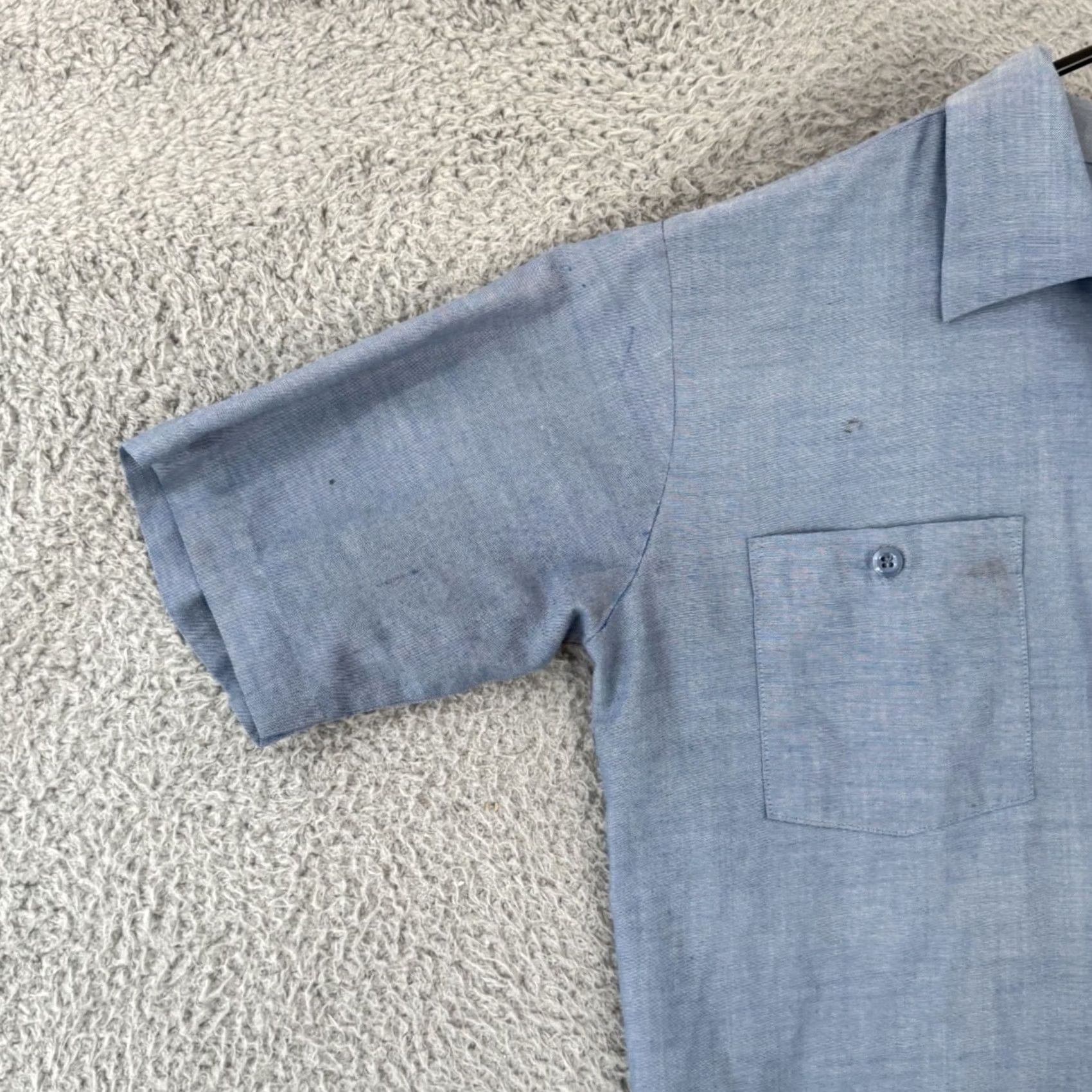 Vintage VINTAGE Seafarer Shirt Mens Small Chambray Button Up 60s USA Navy Seafarer Blue Cotton Blend Short Sleeve Size US S / EU 44-46 / 1 - 4 Thumbnail