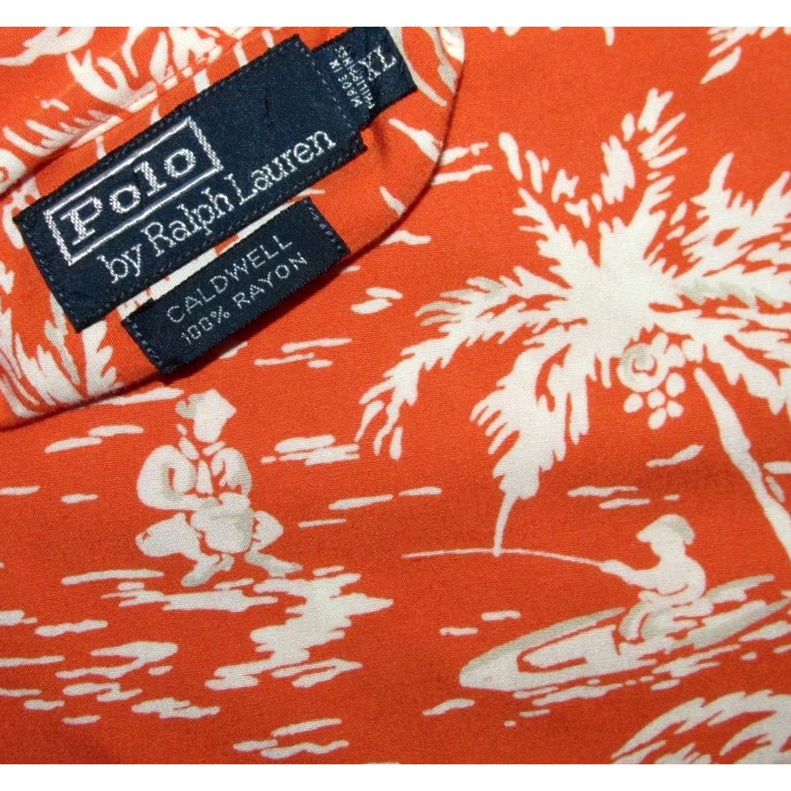 Ralph Lauren Vtg Polo RALPH LAUREN Caldwell Orange Rayon Short Sleeve Hawaiian Shirt XL Shirt Mens XL Orange 90s Hawaiian Polo Size US XL / EU 56 / 4 - 3 Thumbnail