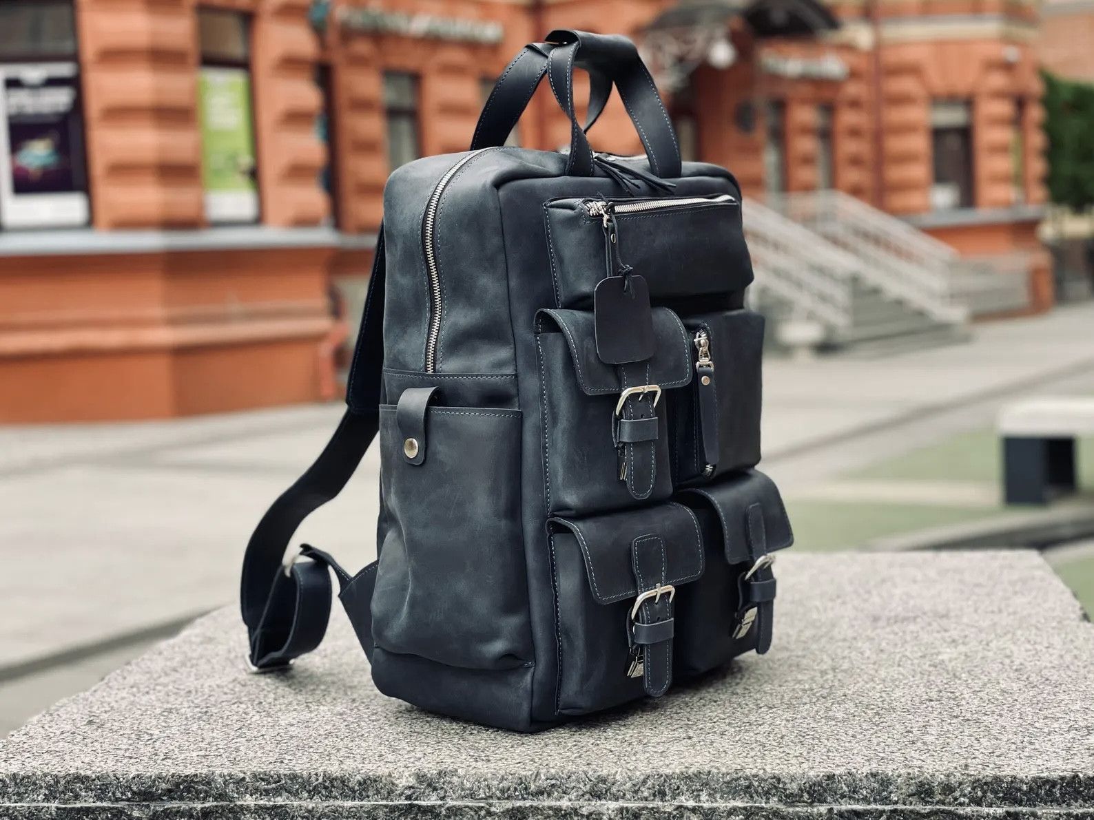 Handmade Leather Backpack. Genuine Vintage Leather CrazyHorse Size ONE SIZE - 1 Thumbnail