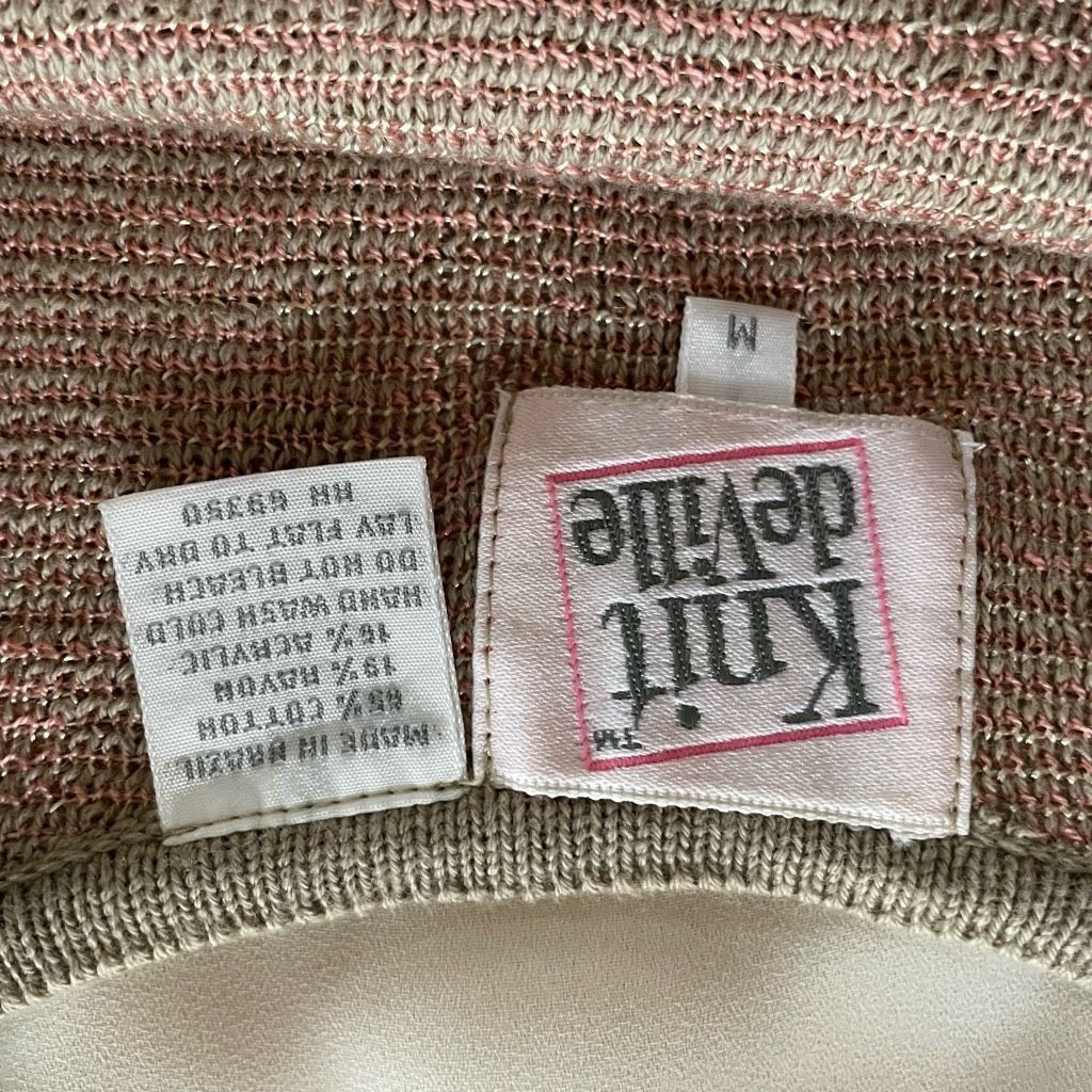 Vintage 80s Knit Deville Boatneck Scoop Back Short Sleeve Knit Top Beige Taupe Pink S M Size M / US 6-8 / IT 42-44 - 5 Thumbnail