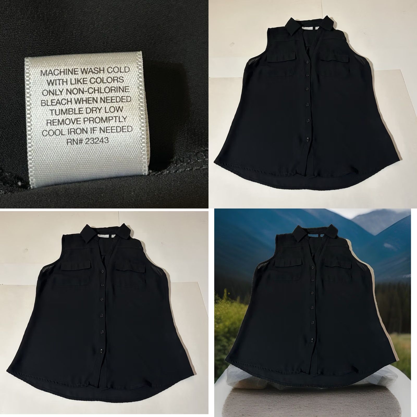 Vintage New York & Company Sleeveless Blouse Women Small Black Button Up V Neck Size S / US 4 / IT 40 - 9 Thumbnail