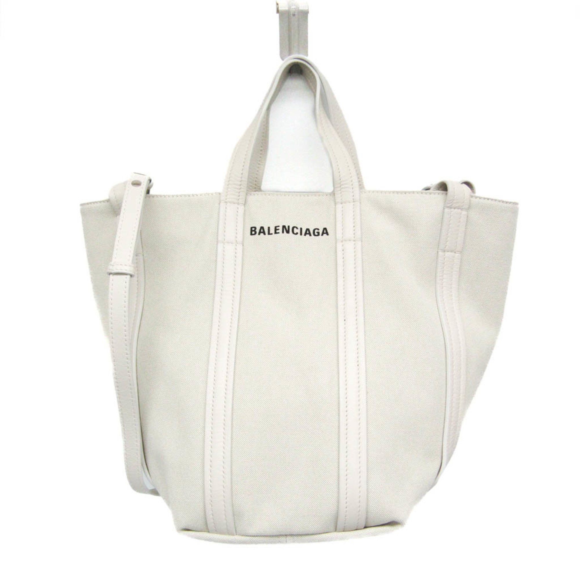 Balenciaga EVERYDAY 2.0 SMALL SORTH SOUTH 672791 Women's CanvasLeather HandbagShoulder Bag White