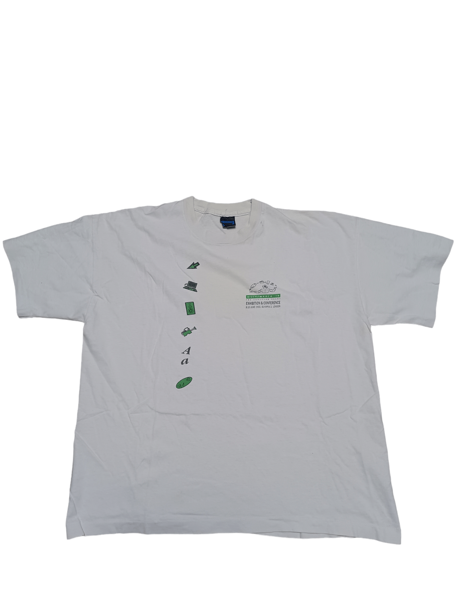 Vintage 1993 VINTAGE MULTIMEDIA LONDON CONFERENCE DISTRESSED TEE Size US XL / EU 56 / 4 - 1 Thumbnail