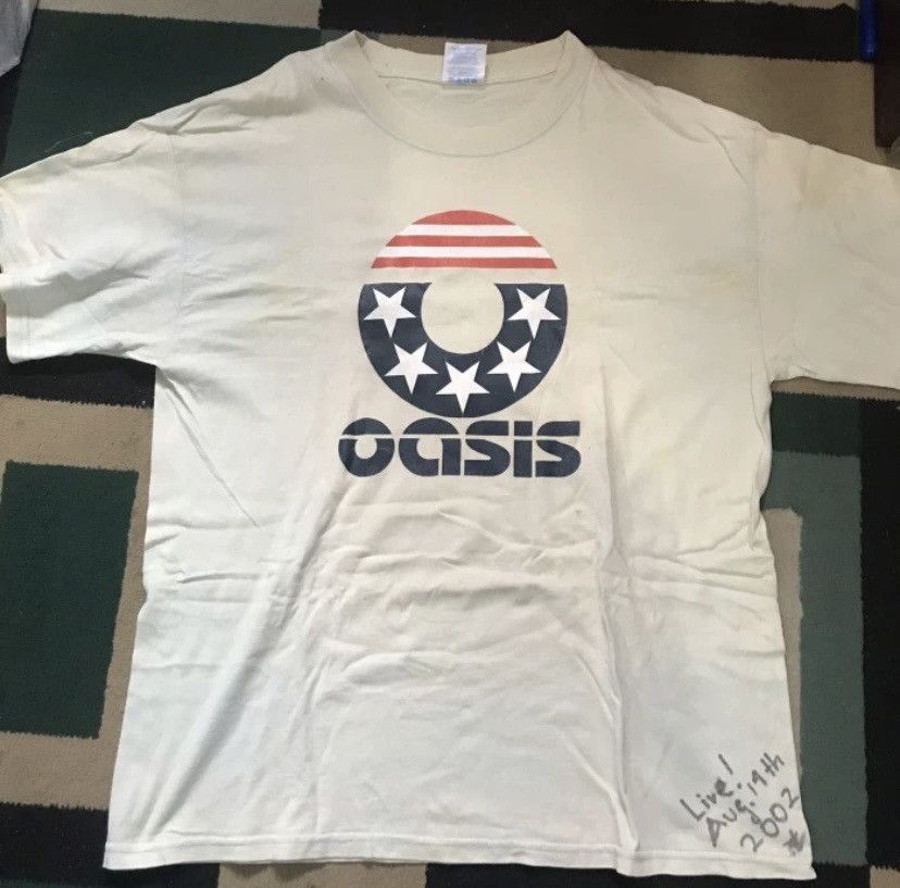 image of Band Tees x Vintage Oasis Stars And Stripes Tee in White, Men's (Size Large)