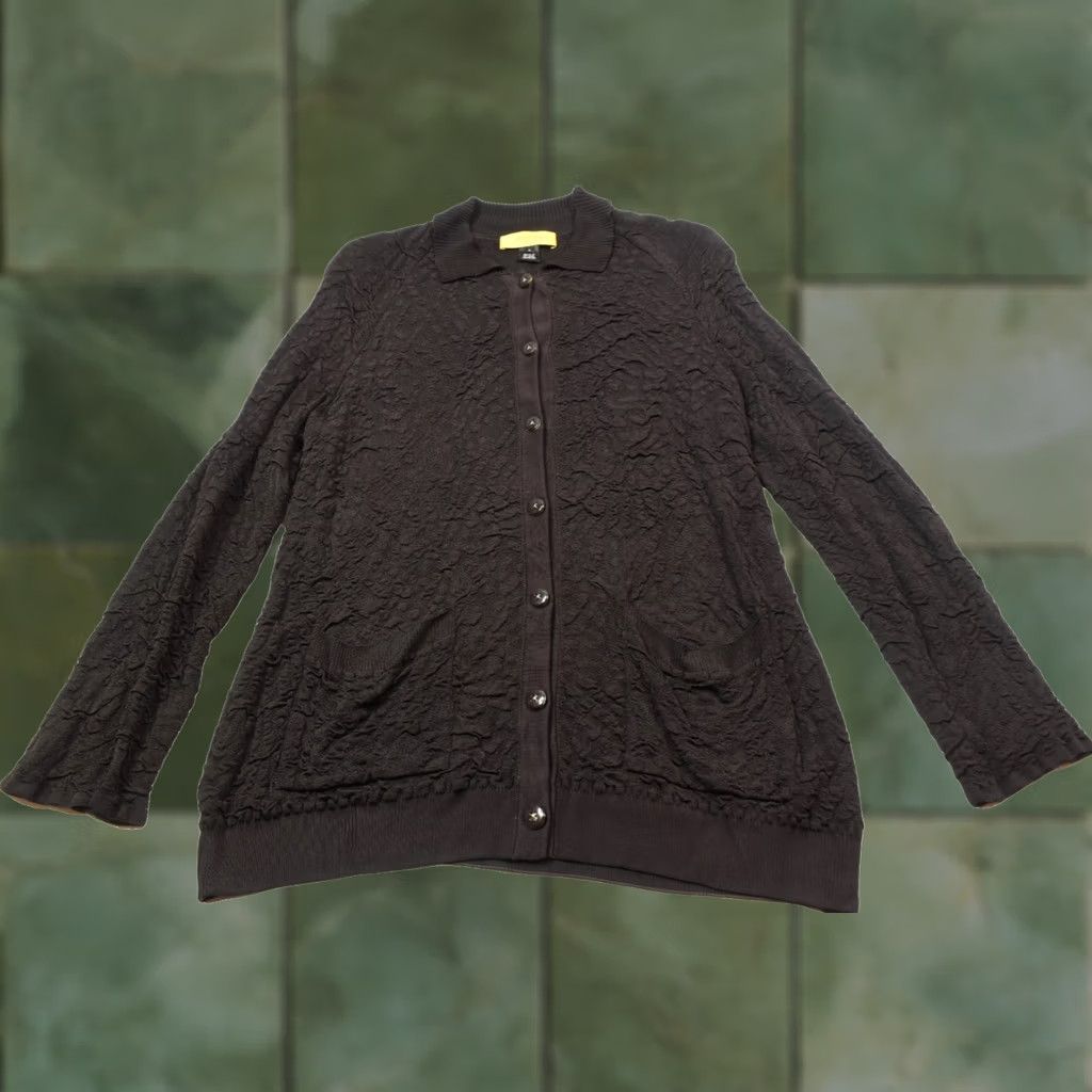 Vintage St John Cardigan Womens Medium Dark Brown Textured Viscose Long Sleeve Collared Size M / US 6-8 / IT 42-44 - 1 Thumbnail