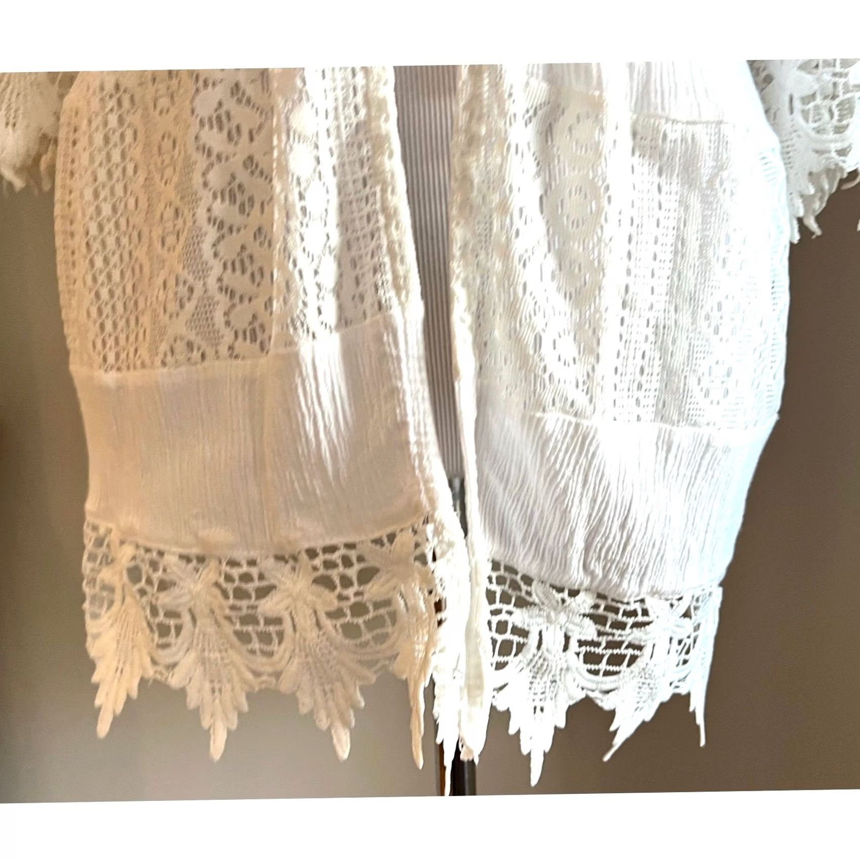 Vintage VINTAGE Crochet Lace Cardigan Kimono Cover White Moral Fiber Open Front Women’s Size M Size M / US 6-8 / IT 42-44 - 3 Thumbnail
