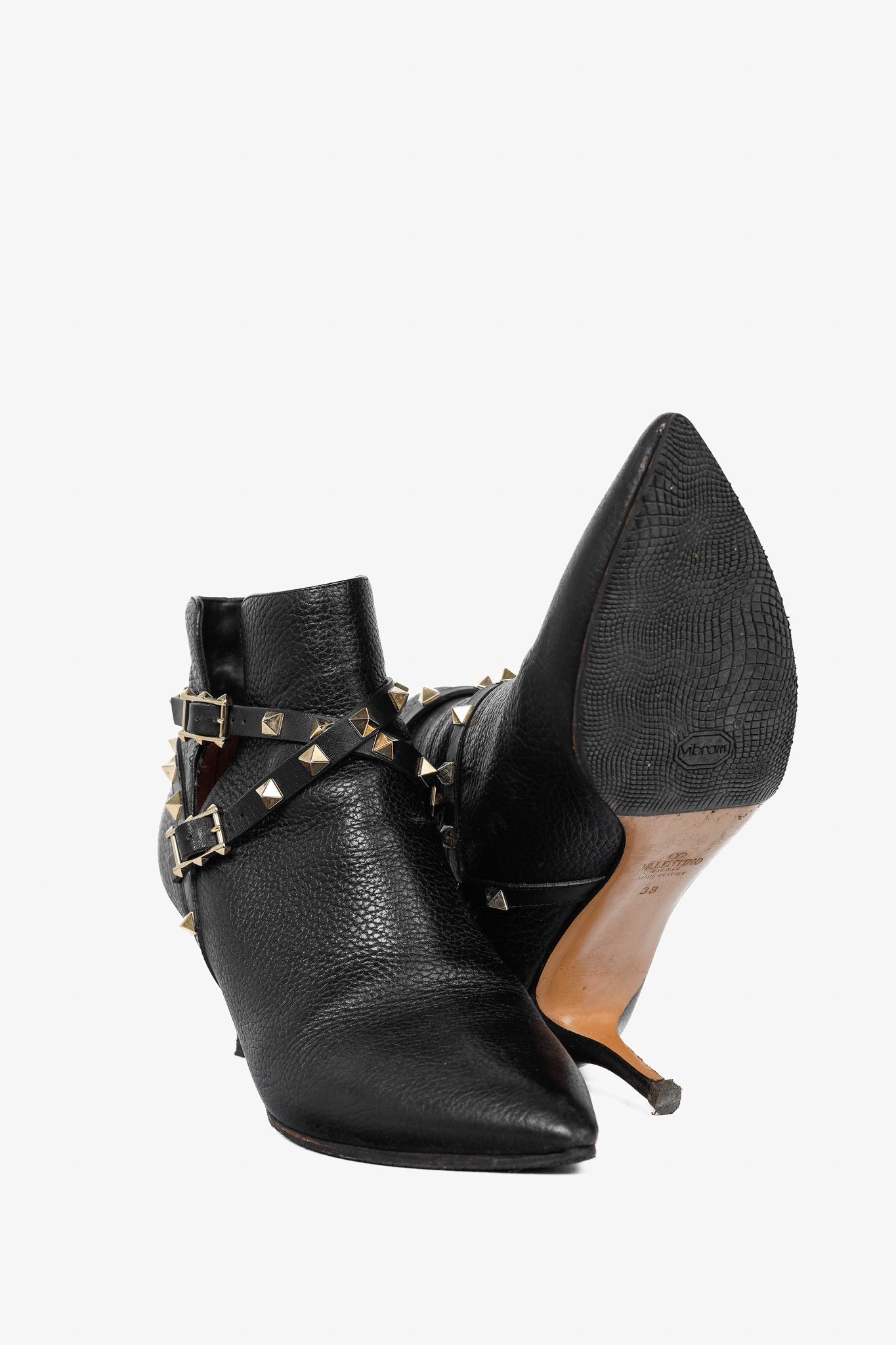 Valentino Valentino Garavani Nero Leather Rockstud Pointed-Toe Booties Size US 7.5 / IT 37.5 - 4 Thumbnail