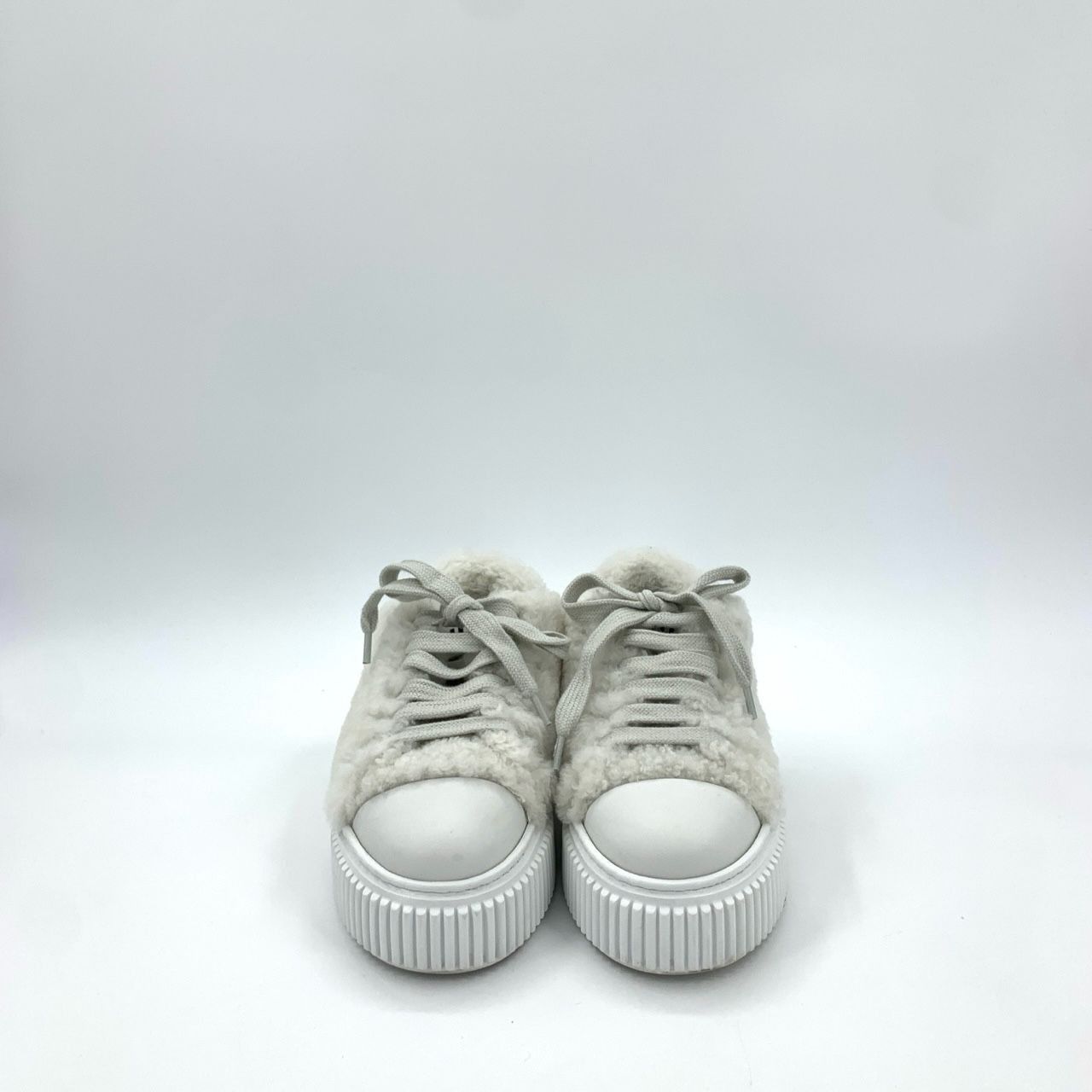 Miu Miu Womens Faux Fur Platform Sneakers With Lace-Up Closure & Rub Size US 6 / IT 36 - 5 Thumbnail