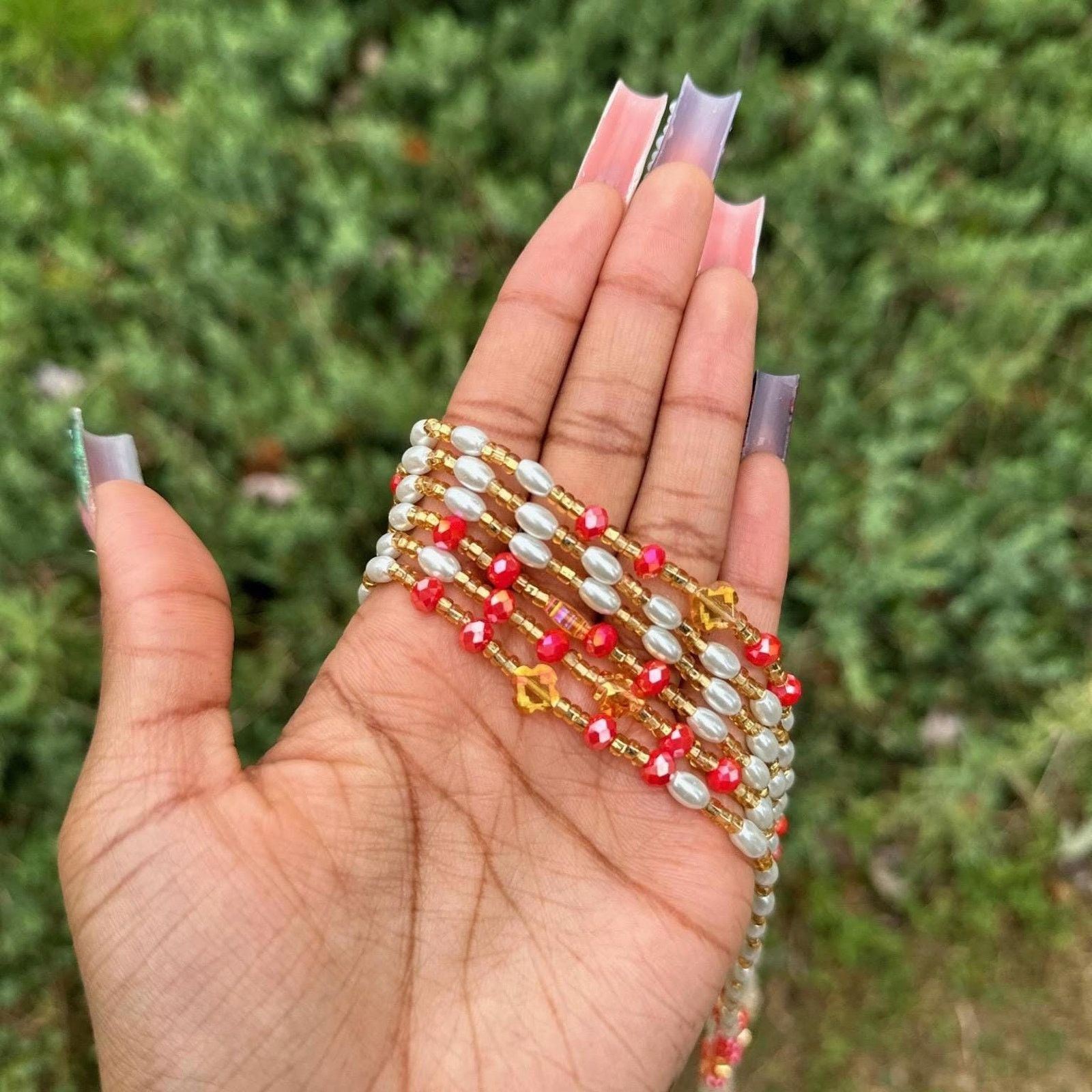 Handmade Red Pearl african beaded waist beads Size ONE SIZE - 2 Thumbnail
