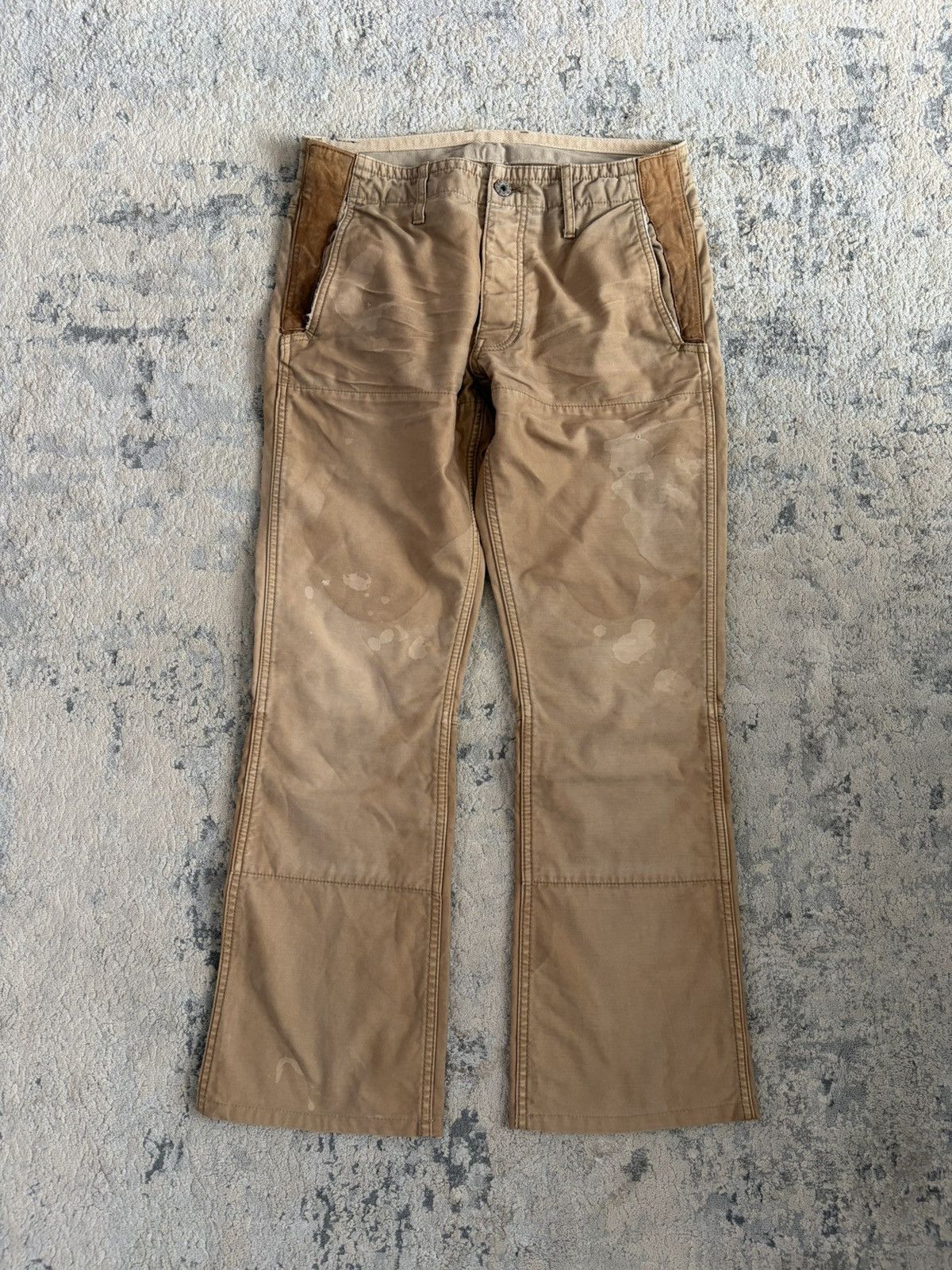 Isamu Katayama Backlash Suede Pocket Oil Stained Bootcut Pant Size US 29 - 1 Thumbnail