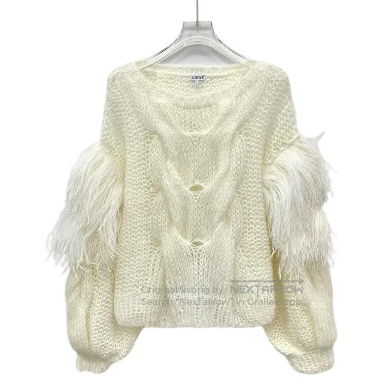 Loewe Loewe Off-white Mohair Round Neck Feather Sleeve Knit Swea Size S / US 4 / IT 40 - 1 Thumbnail