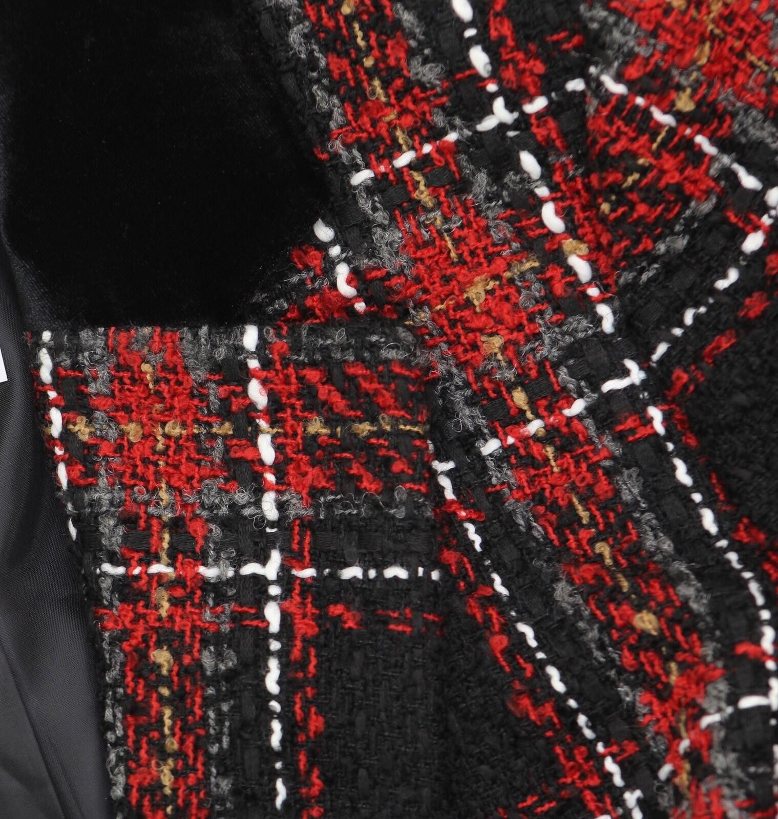 Other Nwt Kasper Tweed Jacket W/ Velvet Neck Fire Red Multi 8 Size M / US 6-8 / IT 42-44 - 6 Thumbnail