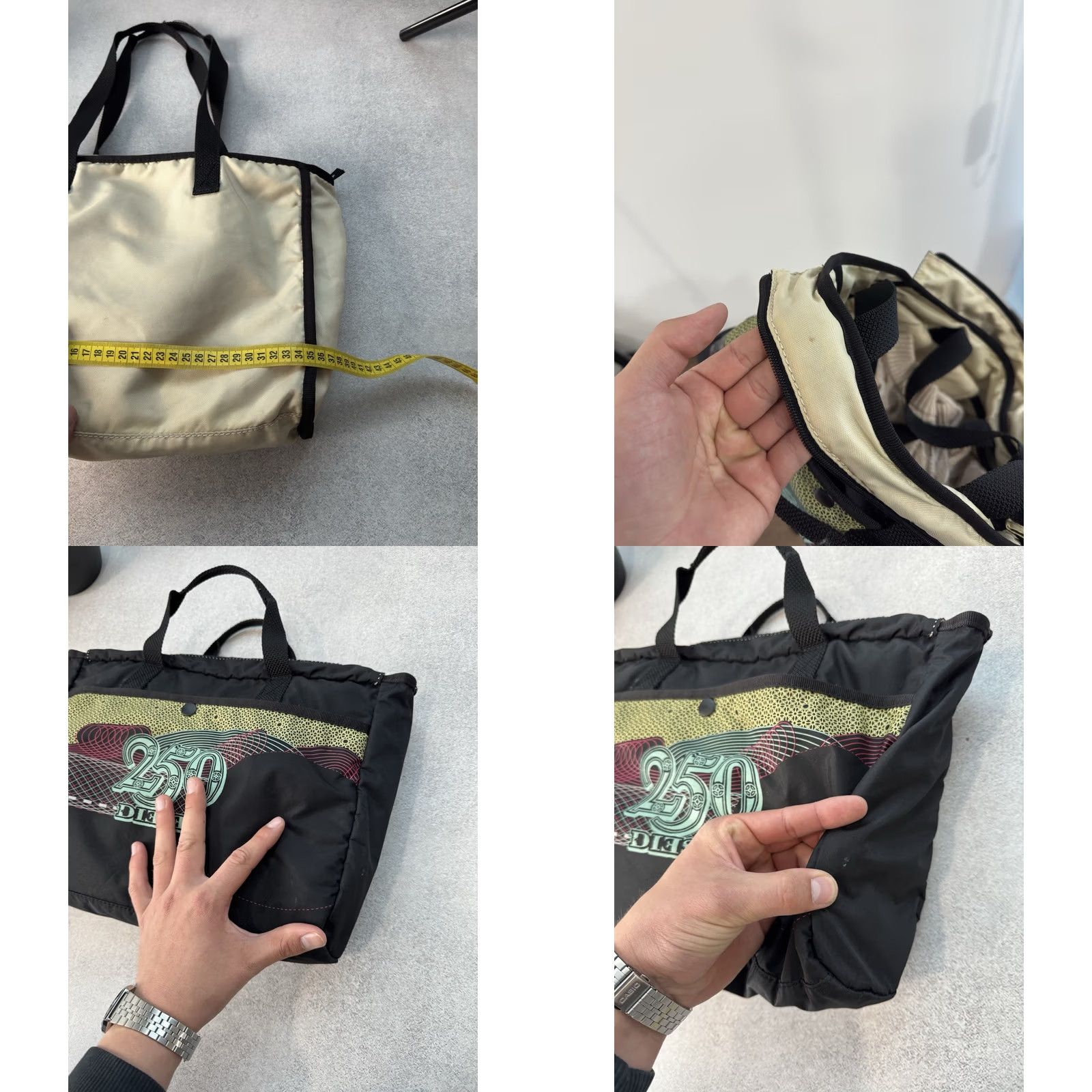 Diesel VINTAGE Diesel Y2K Nylon Big Logo Reversible Tote Woman Bags Small Beige/Black Diesel Brand 90s City Designer Handbag Womens Size ONE SIZE - 9 Thumbnail
