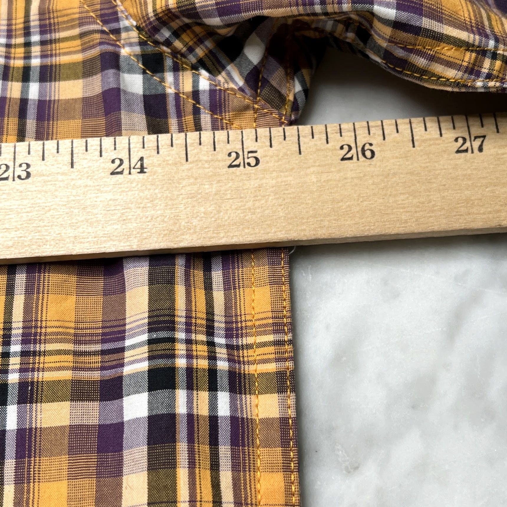 Vintage CINCH Button-Down Shirt Men’s Large Plaid Short Sleeve Cotton Yellow Purple Size US L / EU 52-54 / 3 - 7 Thumbnail