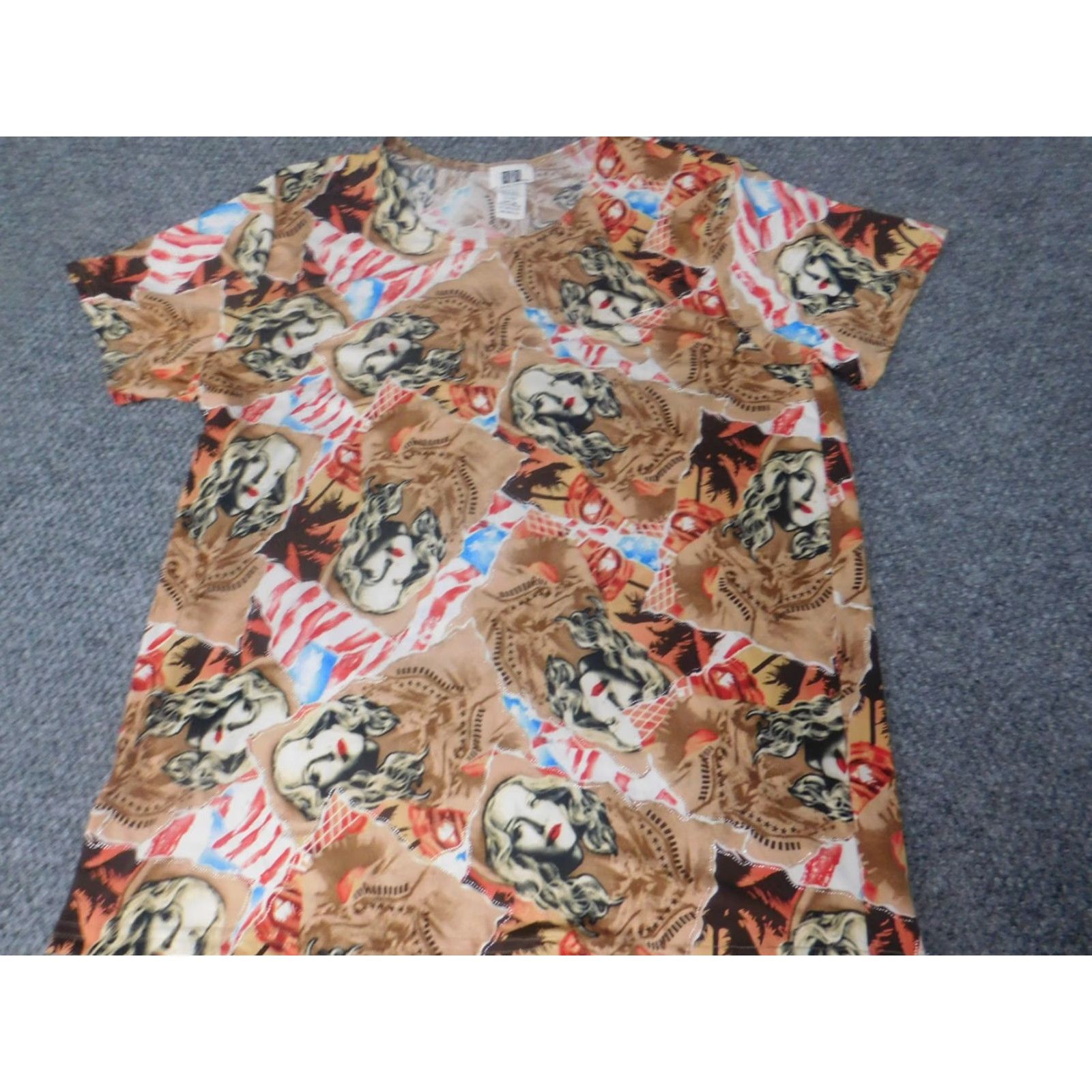 Vintage SPS Blouse Womens XL Brown Crew Neck Short Sleeve Pullover Polyester Rayon Butterfly Graphic Casual Regular Stretch Size XL / US 12-14 / IT 48-50 - 2 Thumbnail
