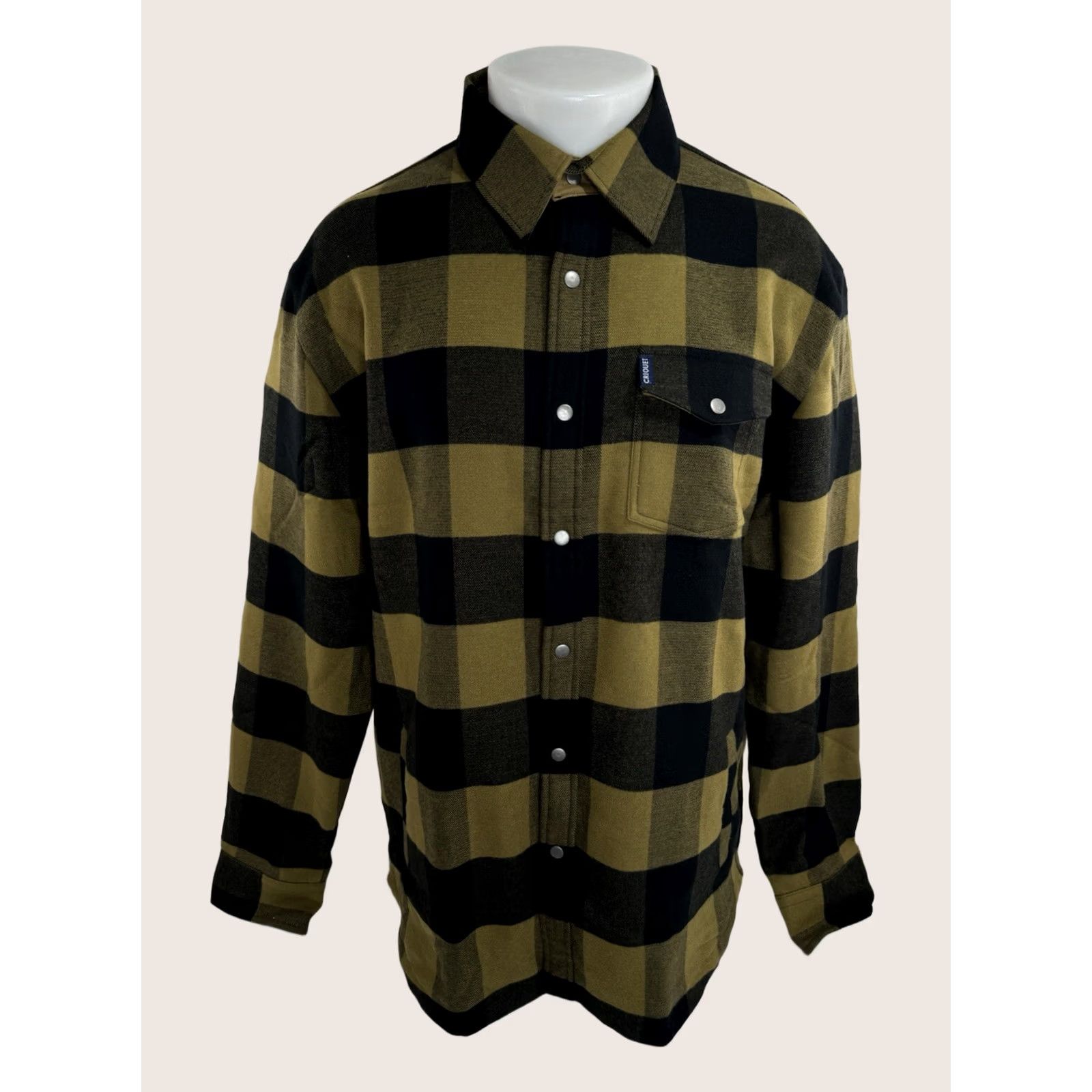 Vintage CRIQUET Shacket XL Olive / Black Plaid Flannel Heavy 3 Pocket Knit Snap Shirt Jacket Mens Regular XS-XL Replace Size US XL / EU 56 / 4 - 1 Thumbnail