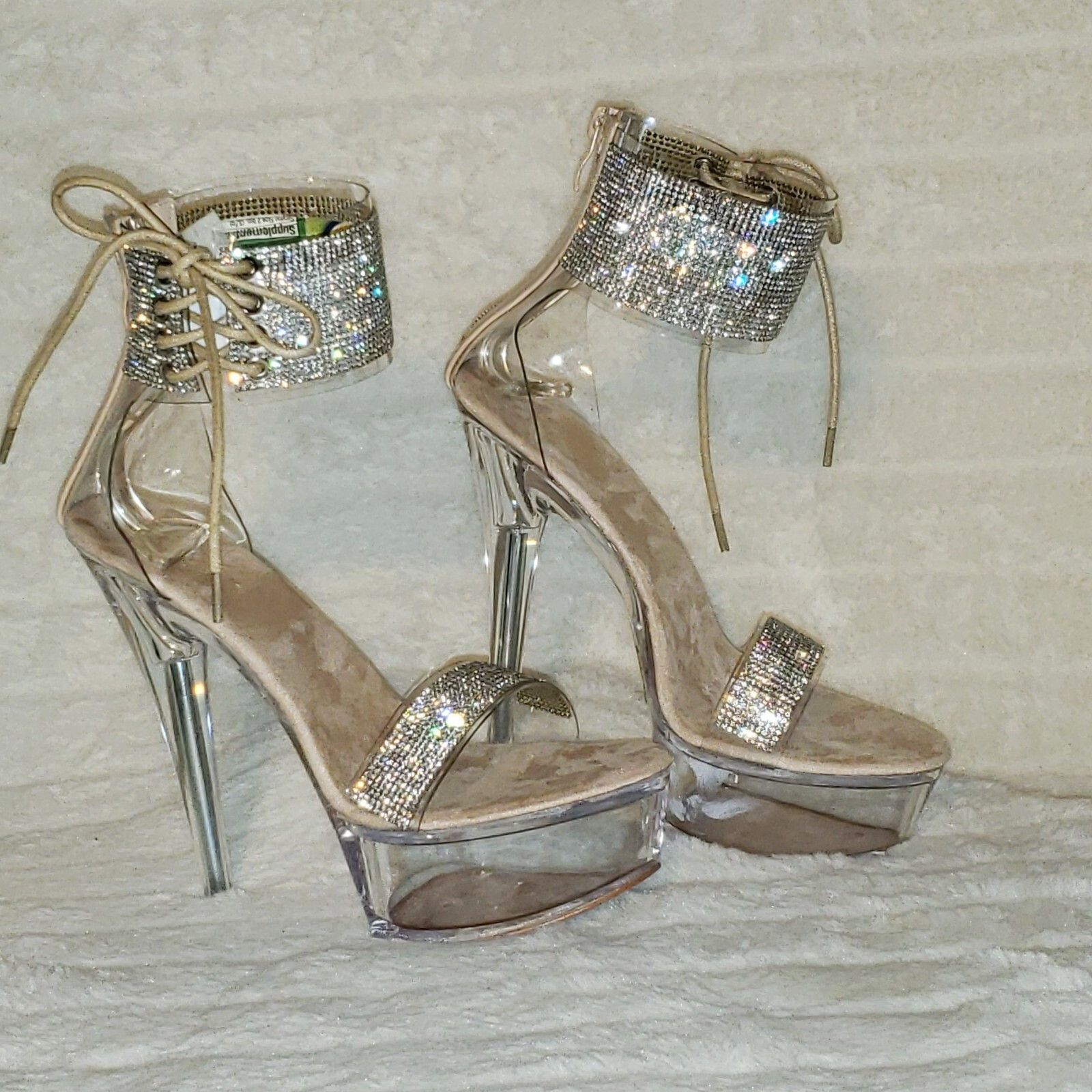 Other Sparkle Affair Clear Platform Rhinestone Ankle Cuff High Hee Size US 8 / IT 38 - 8 Thumbnail