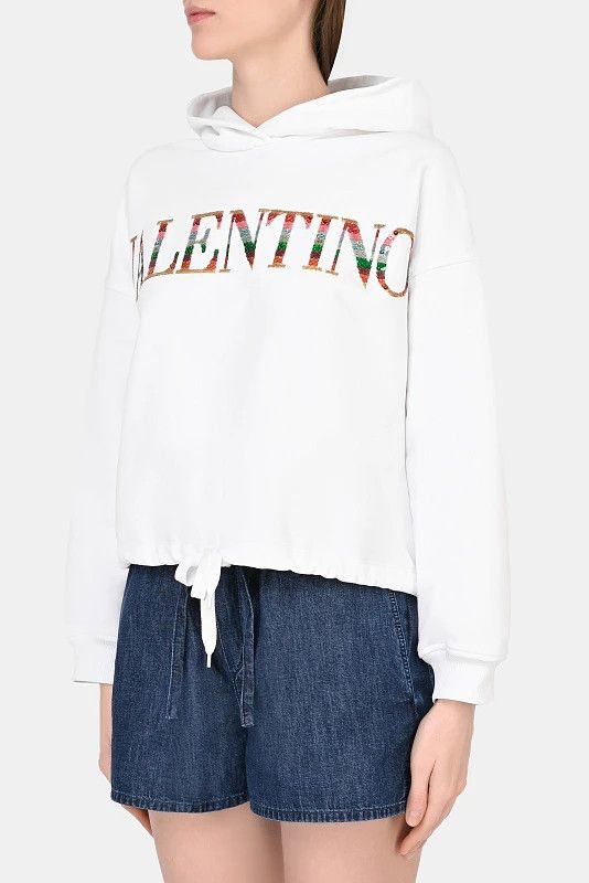 Valentino o1y0326 Logo Hoodie in White Size S / US 4 / IT 40 - 2 Thumbnail