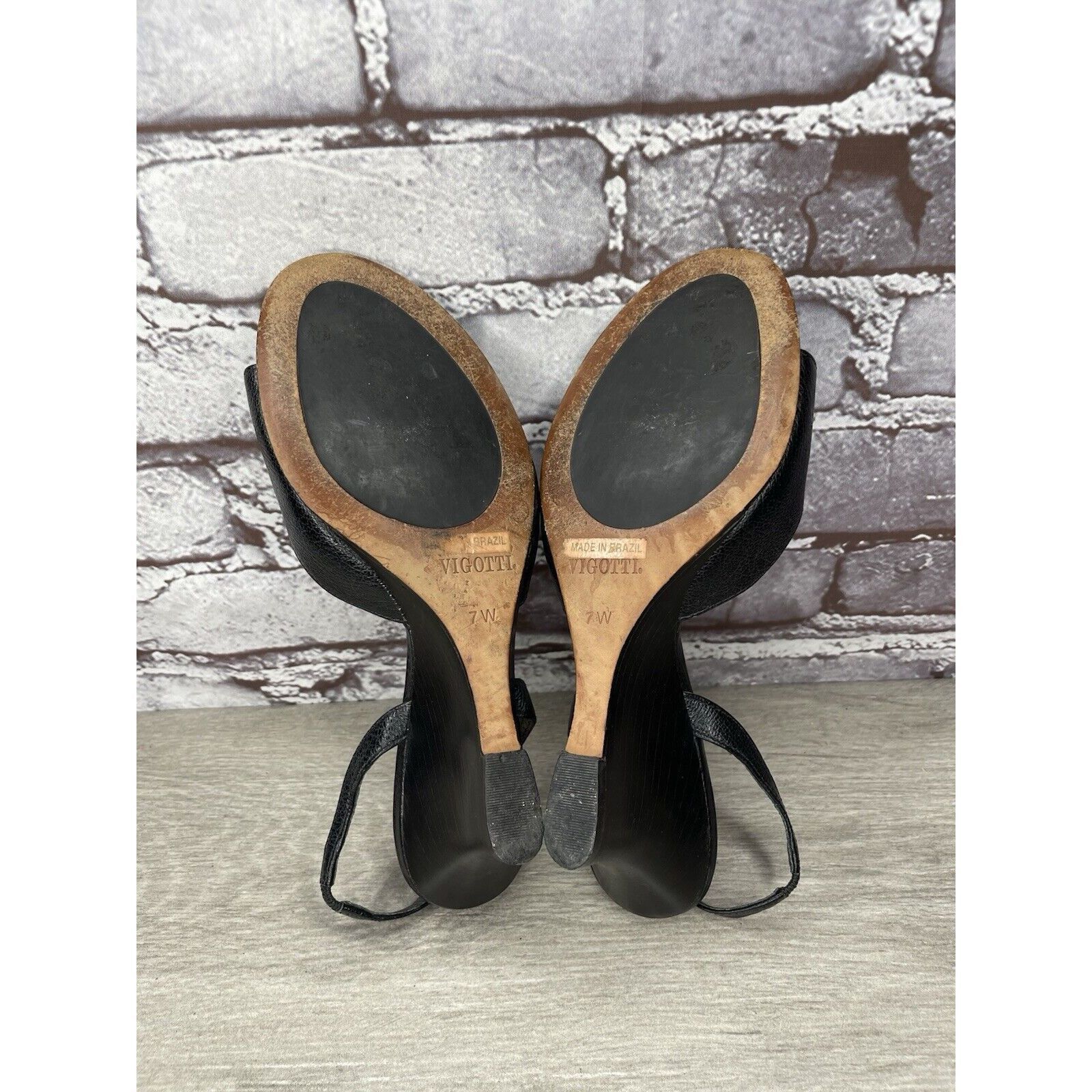 Other Vigotti Black Leather Open Toe Slingback High Wedge Sandals Size US 7 / IT 37 - 23 Thumbnail