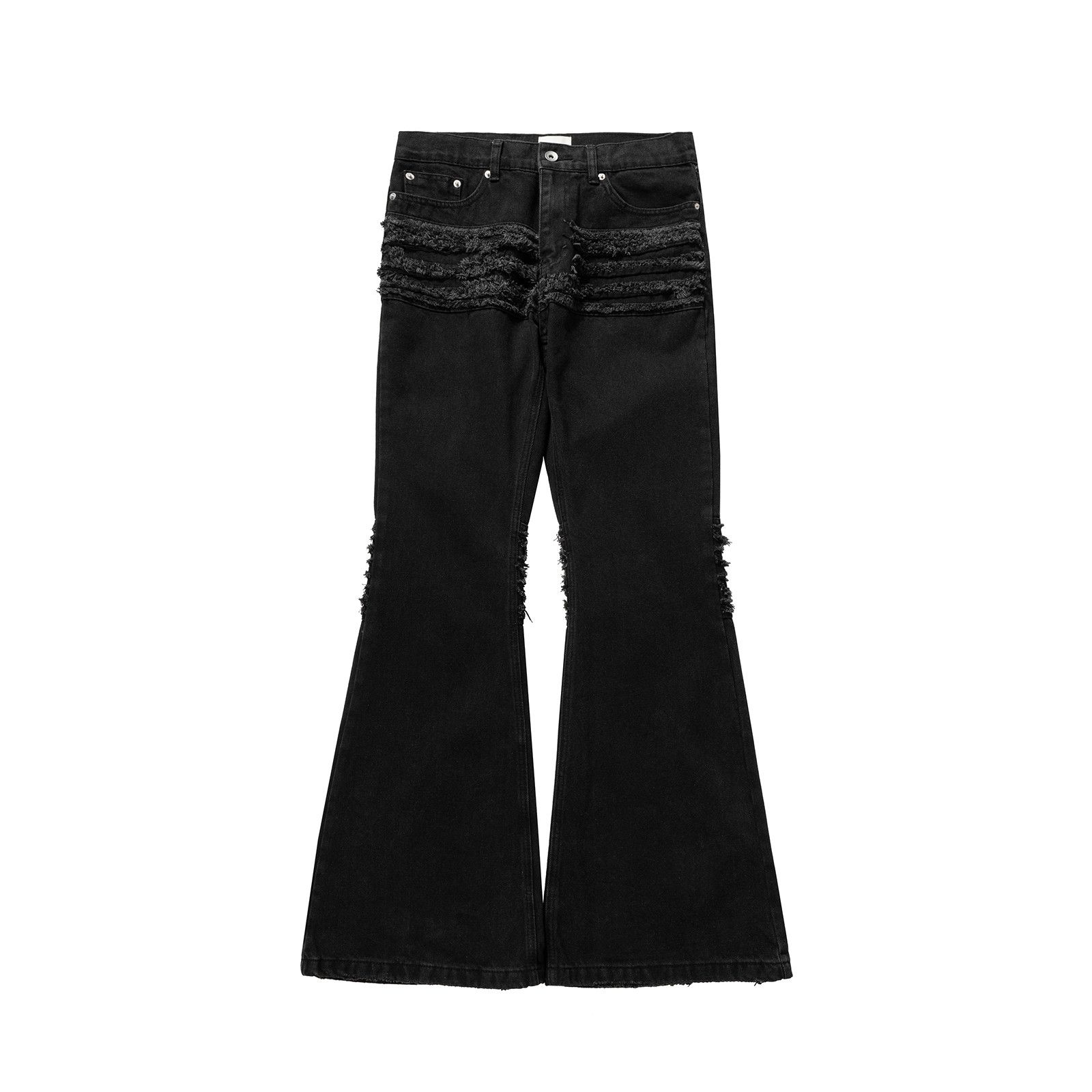 Jean High Street Frayed Tassel Black Flare Jeans Pants Size US 32 / EU 48 - 3 Thumbnail