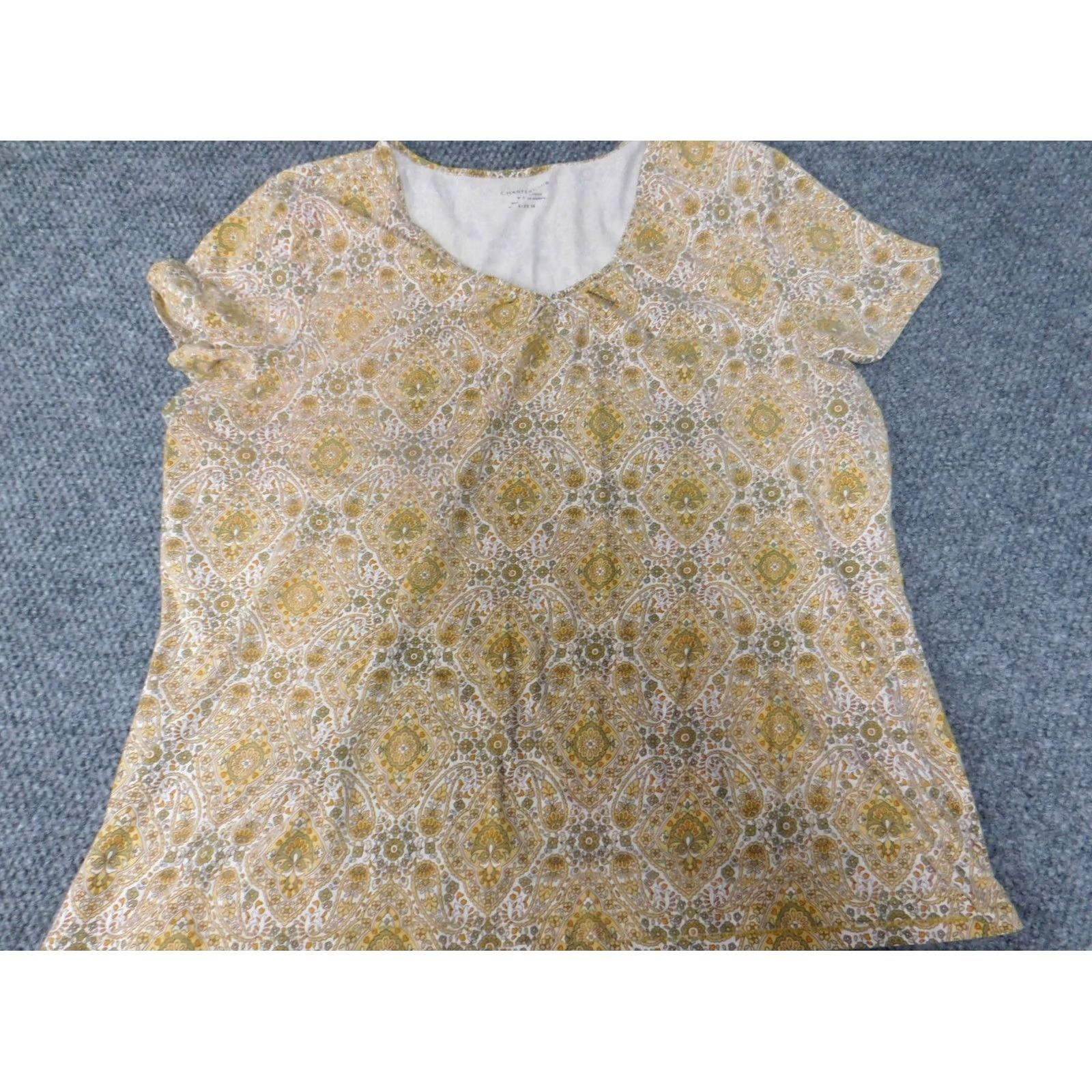 Charter Club Charter Club Blouse 3X Womens Yellow Floral Crew Neck Long Sleeve Cap Sleeve Ruffle Polyester Rayon Breathing Casual Classic Vintage: No Size XXL / US 16-18 / IT 52-54 - 2 Thumbnail
