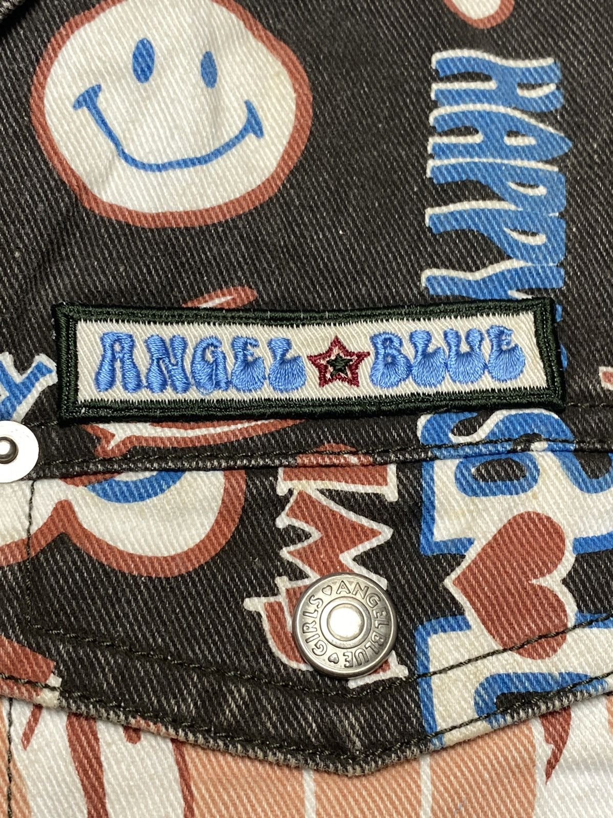 Angel Blue 1990s Angel Blue - Printed Pop Smiley Denim Work Jacket Size L / US 10 / IT 46 - 11 Thumbnail