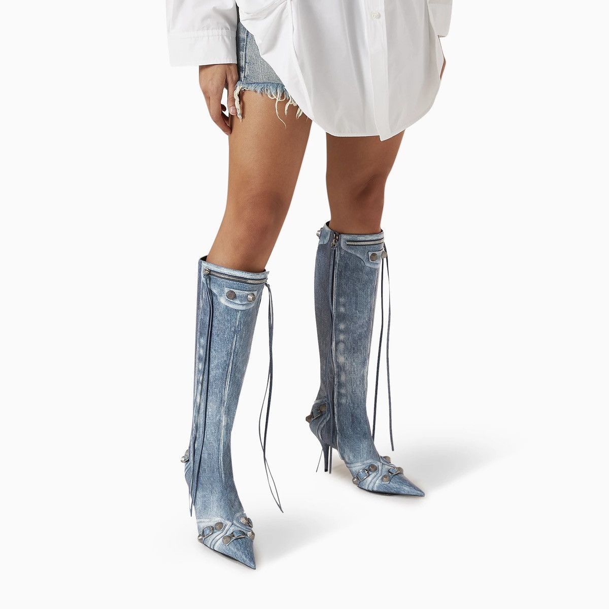 Balenciaga Balenciaga Cagole 90mm boots in denim-print leather Size US 8 / IT 38 - 5 Thumbnail