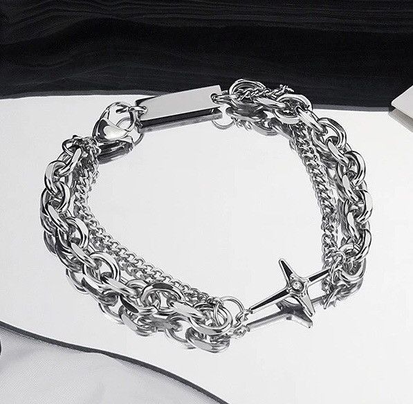 Japanese Brand Fashion punk titanium steel cross layered bracelet chain Size ONE SIZE - 5 Thumbnail