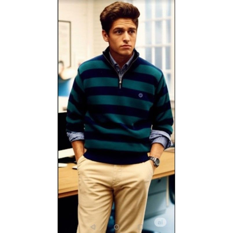 Chaps Chaps Striped Knit Pullover Sweater XL Navy & Green Cotton Q Size US XL / EU 56 / 4 - 1 Thumbnail