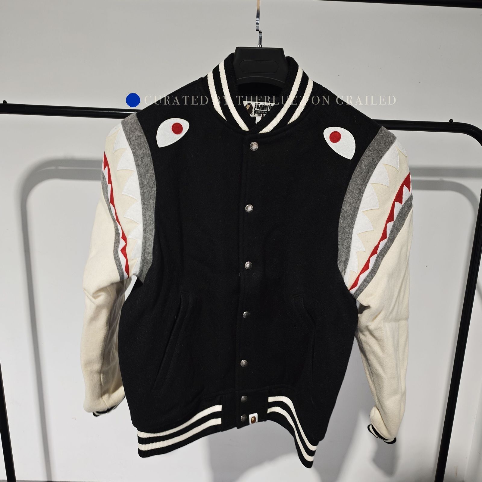 Bape Black Varsity Jacket with Shark Design Size US XL / EU 56 / 4 - 1 Thumbnail