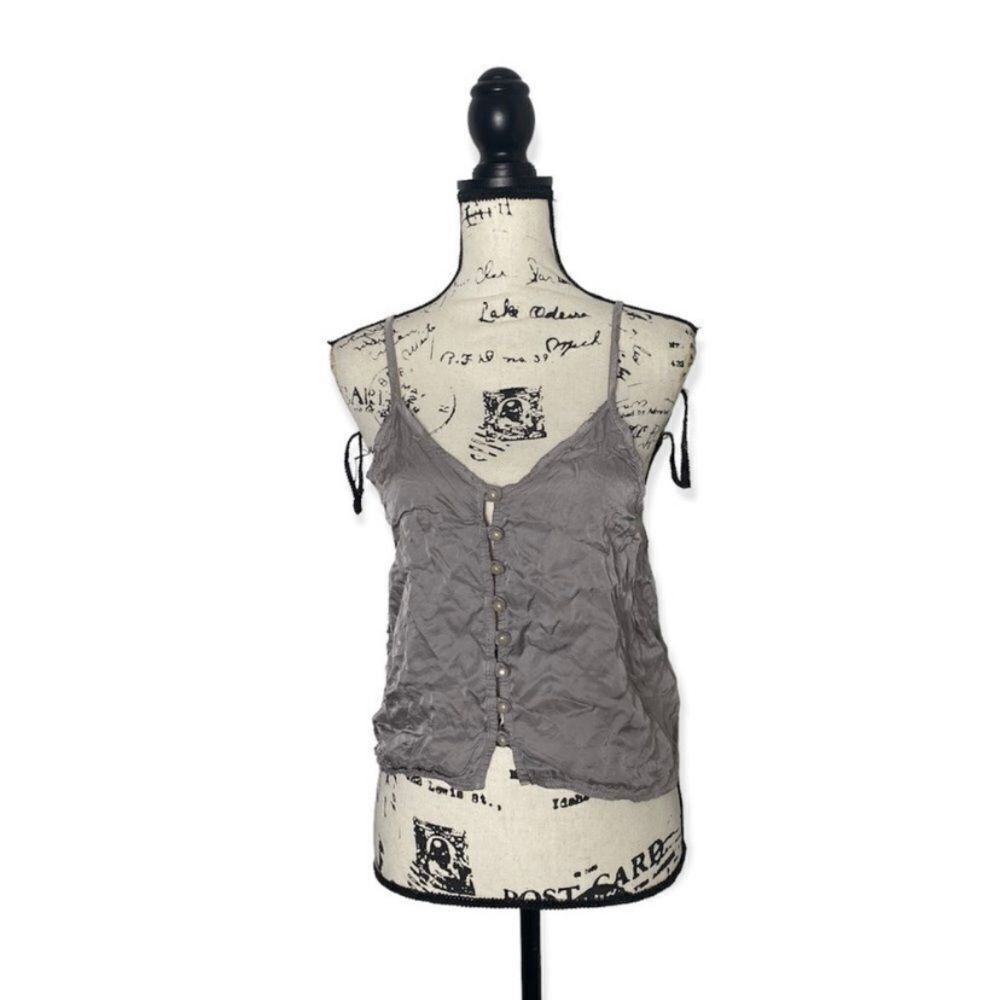 Other Don’t Ask Why Gray Button Front Crop Top Size OS Spaghetti S Size ONE SIZE - 1 Thumbnail