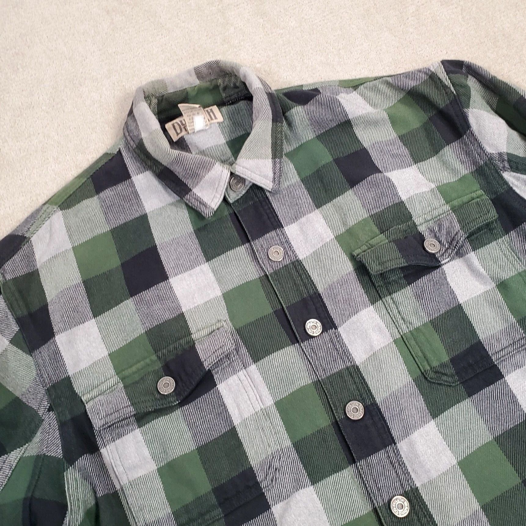 Vintage Duluth Jacket Mens Extra Large Tall Green Gray Flannel Lined Coat Cotton Check Pocket Overcoat Outdoor Winter Fall Spring Summer Size US XXL / EU 58 / 5 - 2 Thumbnail