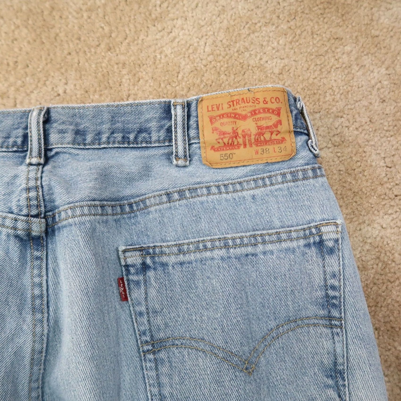 Levi's VINTAGE Levi's 550 Jeans Men 38x34 Blue Distressed Relaxed Straight Denim 5-Pocket Zip Vintage Men Jeans Blue Distressed 38x34 Levi's 550 Size US 38 / EU 54 - 7 Thumbnail