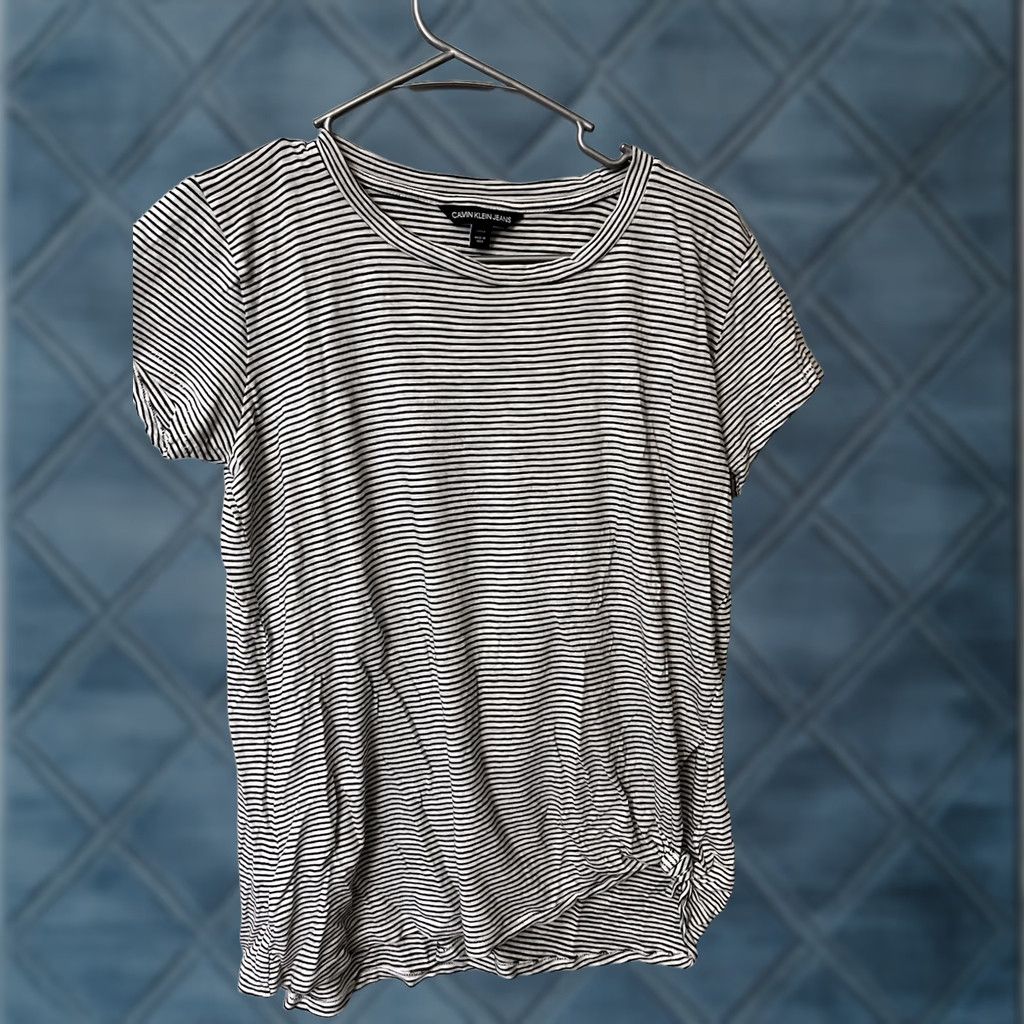 Calvin Klein Calvin Klein T-Shirt Women S White Stripe Round Neck Short Sleeve Cotton Spandex Size S Size S / US 4 / IT 40 - 1 Thumbnail
