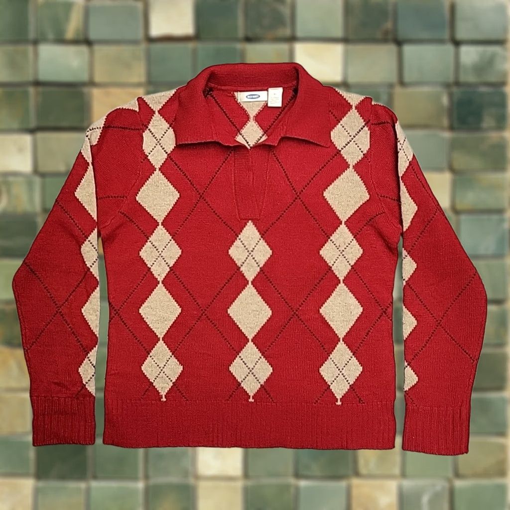 Old Navy VINTAGE Old Navy Sweater Women XL Red Argyle Lambswool Collared Preppy Y2K Retro Pullover Knits Womens Size XL / US 12-14 / IT 48-50 - 1 Thumbnail