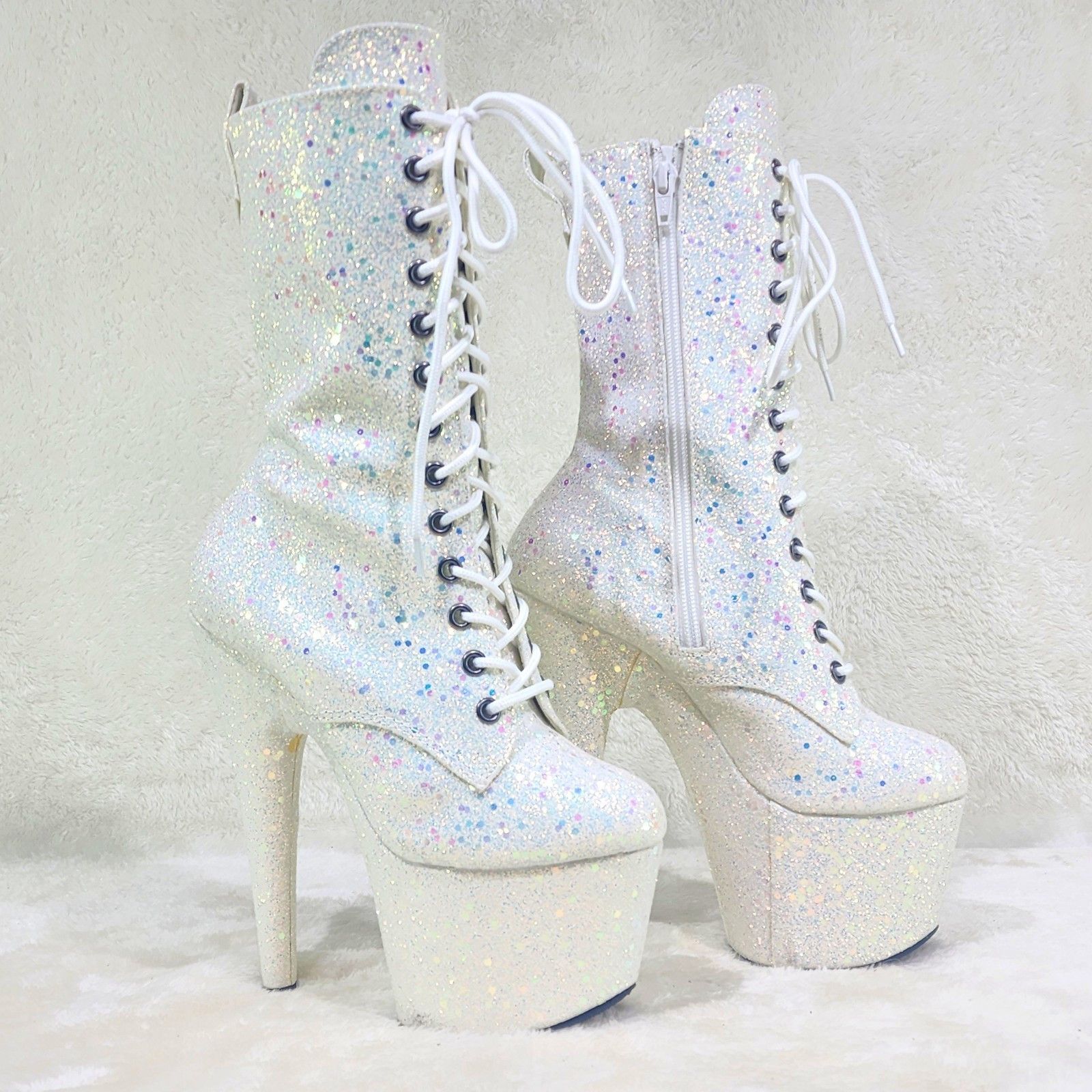 Other Opal White Hologram Sequin Glitter 7" Heel Platform Boots Size US 11 / IT 41 - 5 Thumbnail