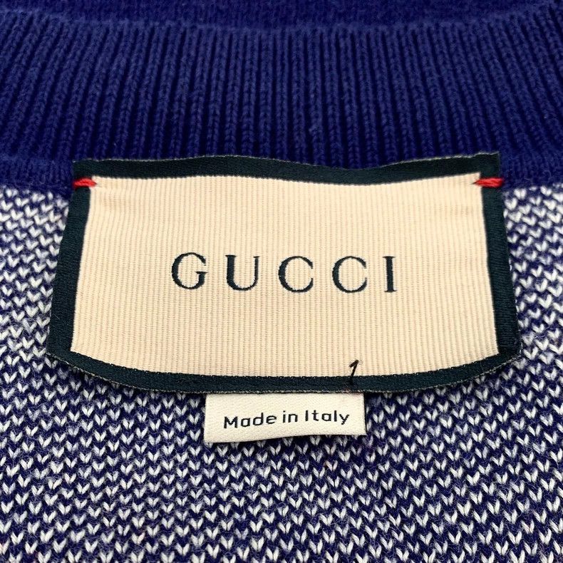 Gucci Gucci Dark blue logo jacquard full-print V-neck cotton knit Size US S / EU 44-46 / 1 - 5 Thumbnail