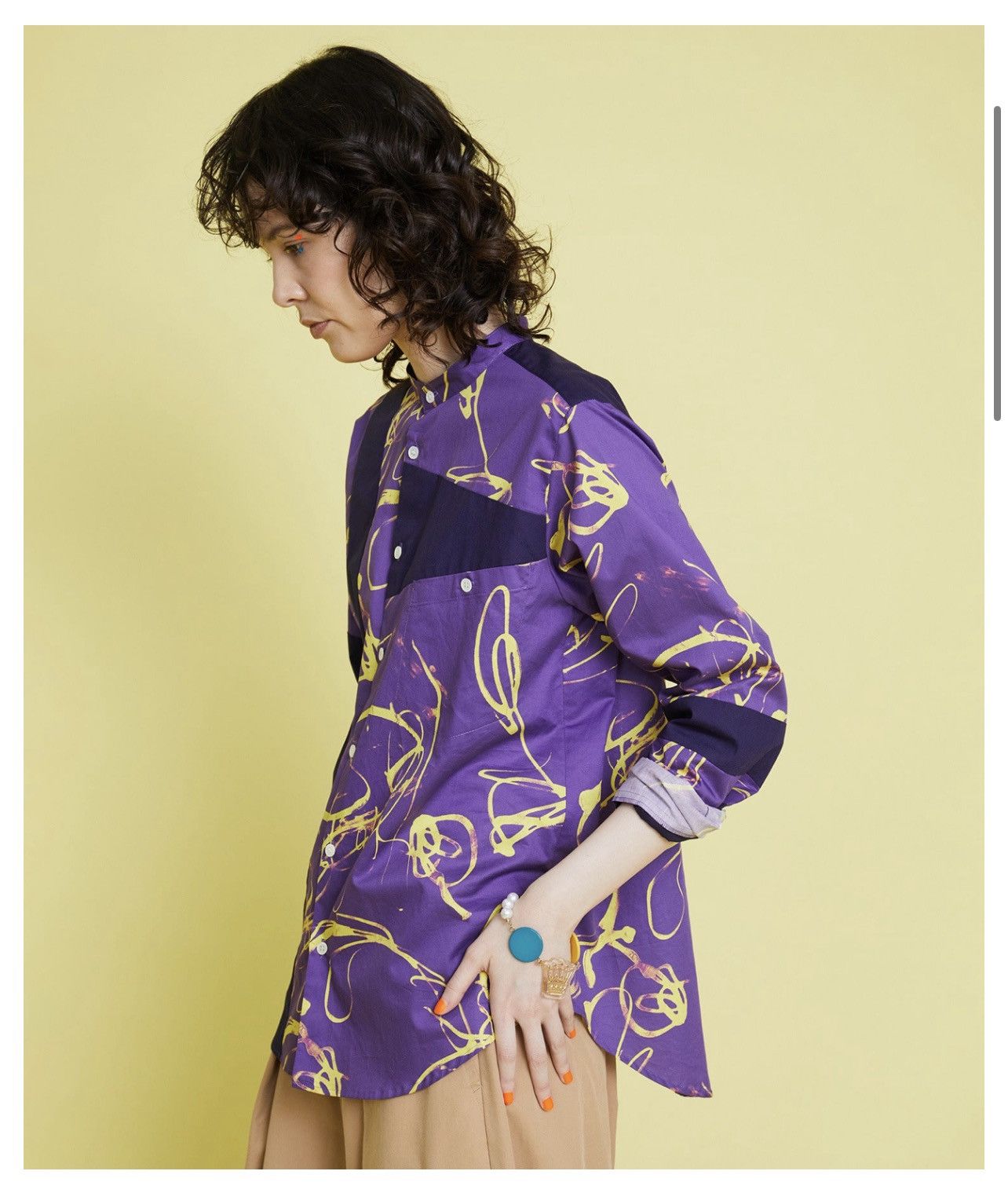 Frapbois Frapbois - SS24 - Graphic Patchwork Band Collar Shirt Size M / US 6-8 / IT 42-44 - 1 Thumbnail
