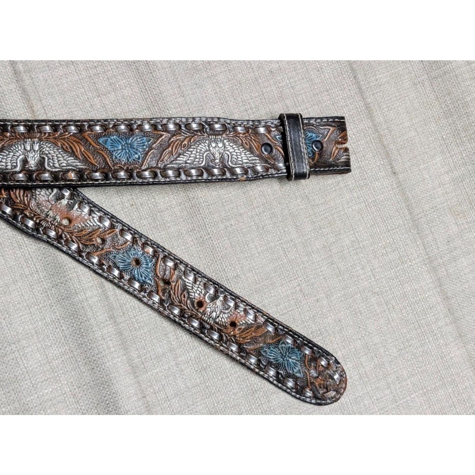 Vintage VINTAGE western belt Buckle eagle Leather brown 48 Men belt Size ONE SIZE - 4 Thumbnail