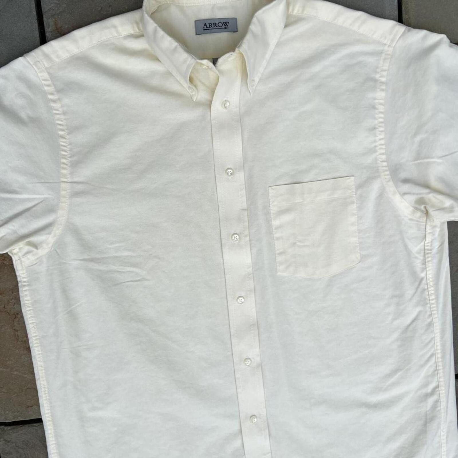 Arrow Vintage 90s Pale Yellow Oxford Short Sleeve Button Down Size US L / EU 52-54 / 3 - 2 Thumbnail