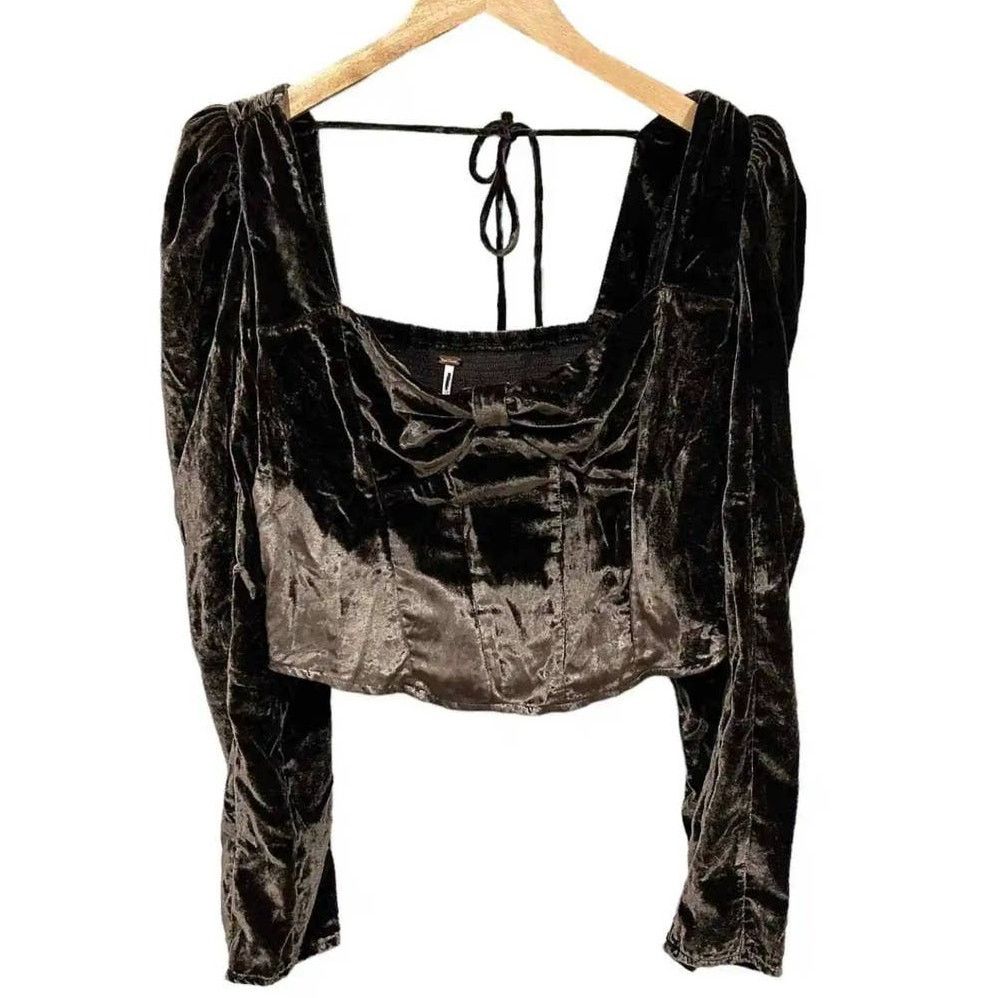 Free People New Free People Bridgette Velvet Top $128 X-SMALL Brown Size XS / US 0-2 / IT 36-38 - 4 Thumbnail