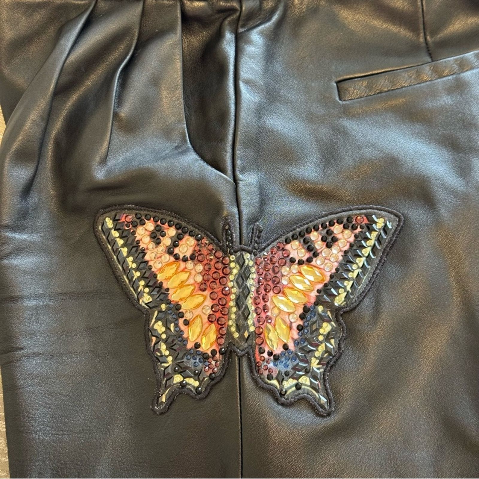 Philipp Plein PHILIP PLEIN Black Leather Shorts with Butterfly, Size S Size 26" / US 2 / IT 38 - 3 Thumbnail