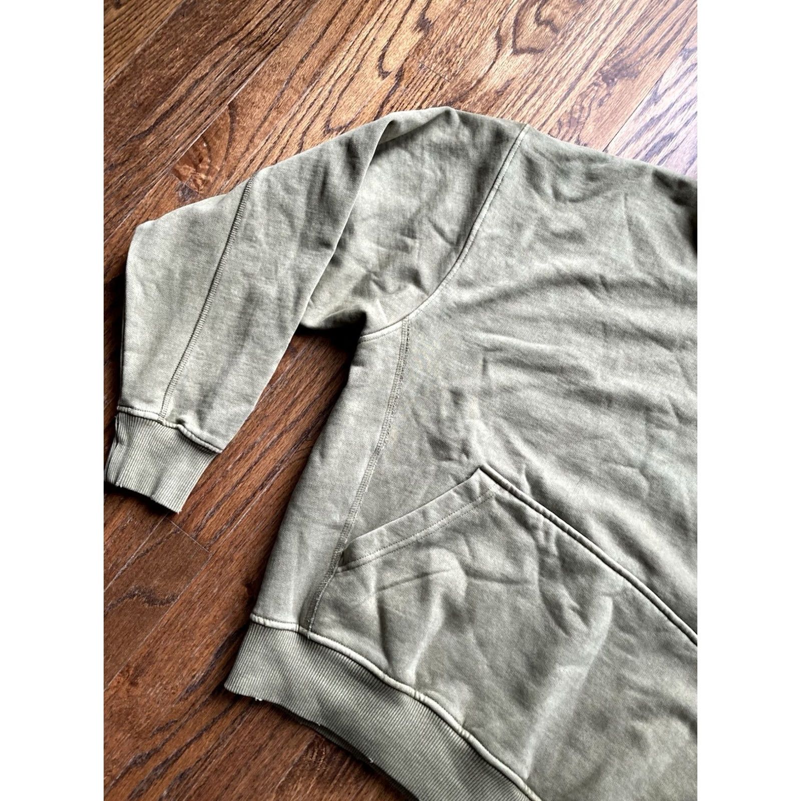 Zara ZARA Hoodie Mens Size M Oversized Olive Green Sweatshirt Boxy Distressed Hooded Pockets All Seasons Casual Pullover Size US M / EU 48-50 / 2 - 2 Thumbnail