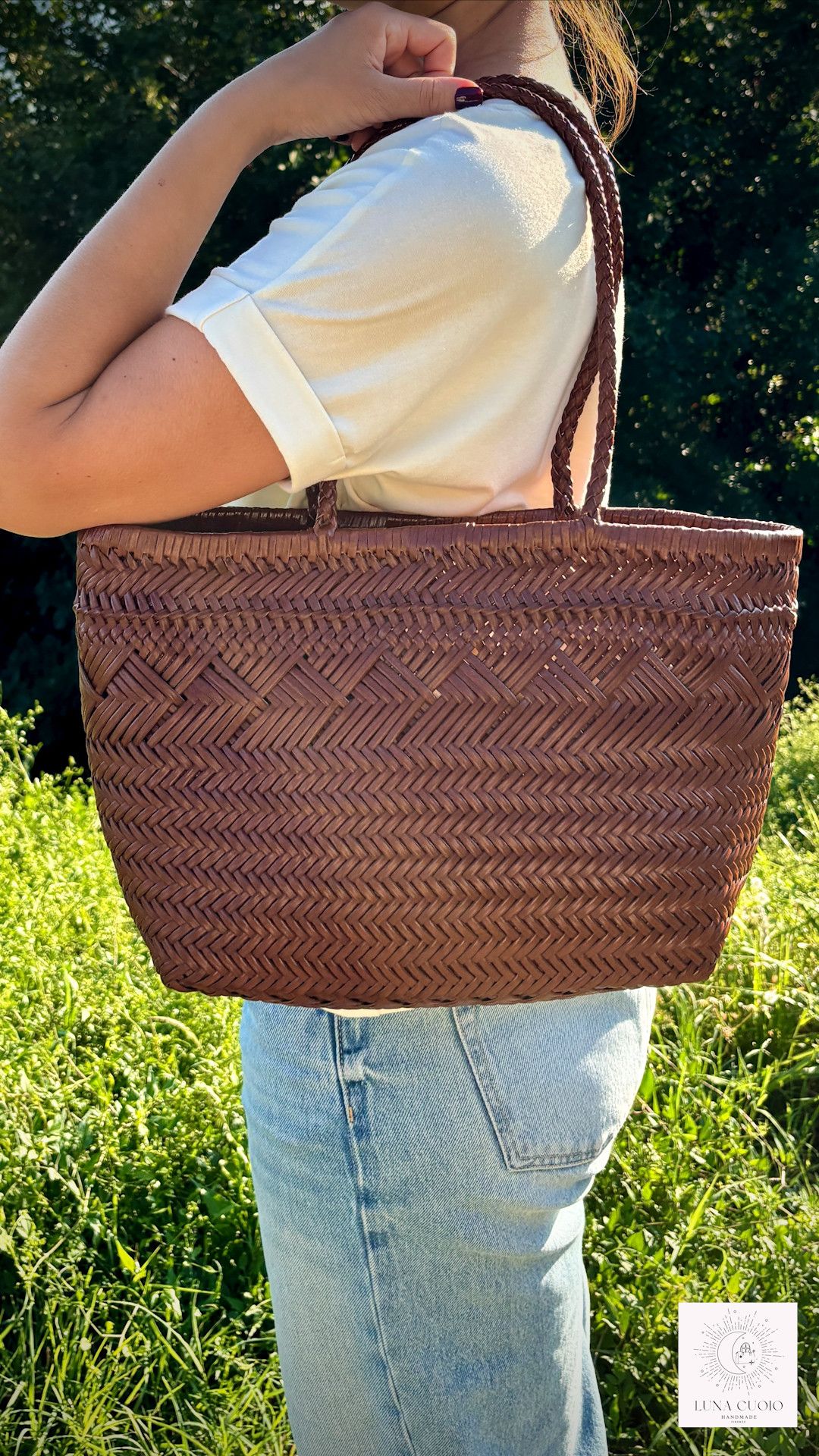 Vera Pelle Cowhide Leather Tote Bag – Handwoven Shoulder Purse Size ONE SIZE - 5 Thumbnail