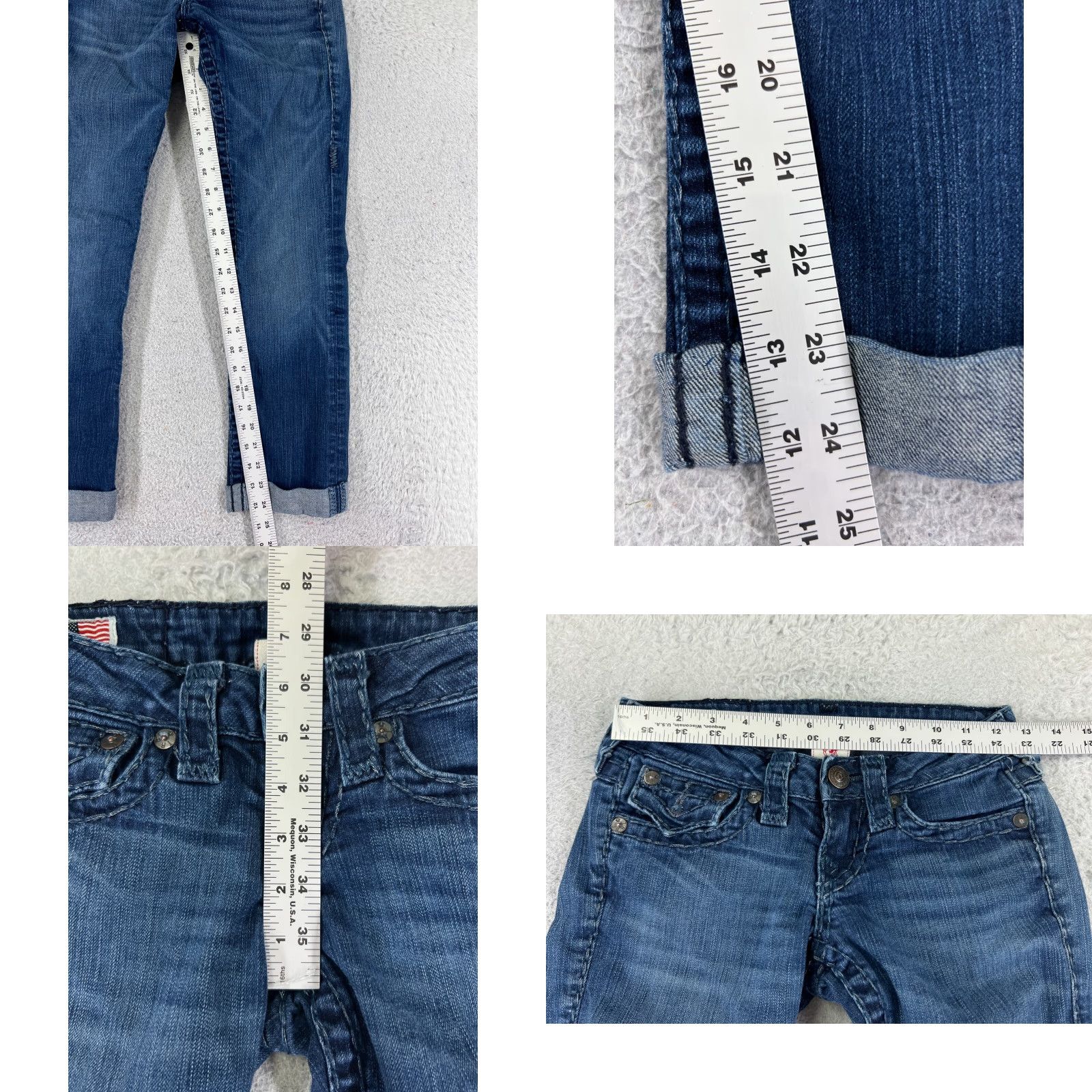 True Religion True Religion Billy Jeans Women 24 Blue Denim Medium Wash Distressed Flared 5-Pocket Regular Waist 24 Inseam 24 Size 42" / US 20 - 8 Thumbnail