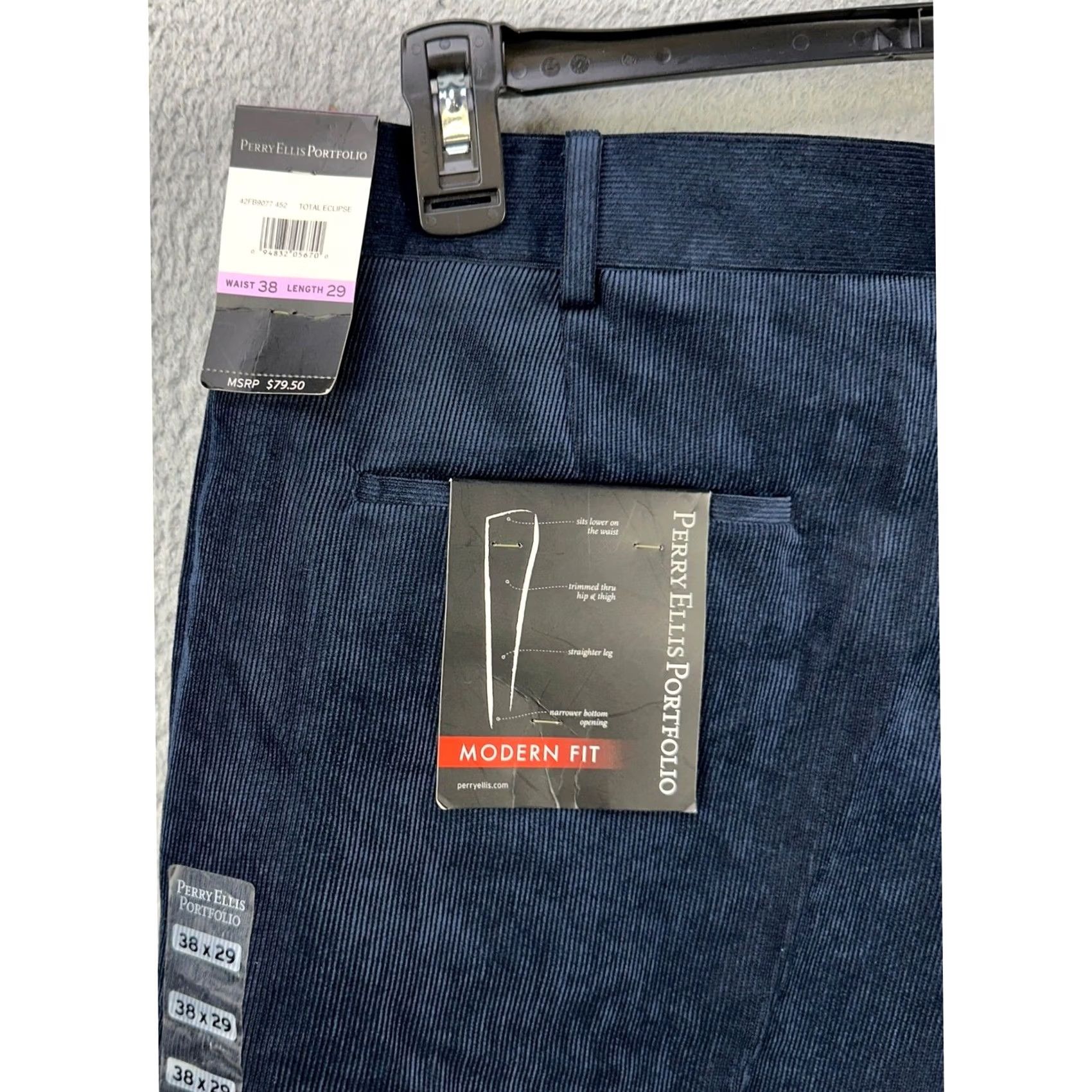 Perry Ellis Perry Ellis Portfolio Pants Corduroy Mens 38X29 Blue Modern Fit NEW Size US 38 / EU 54 - 2 Thumbnail